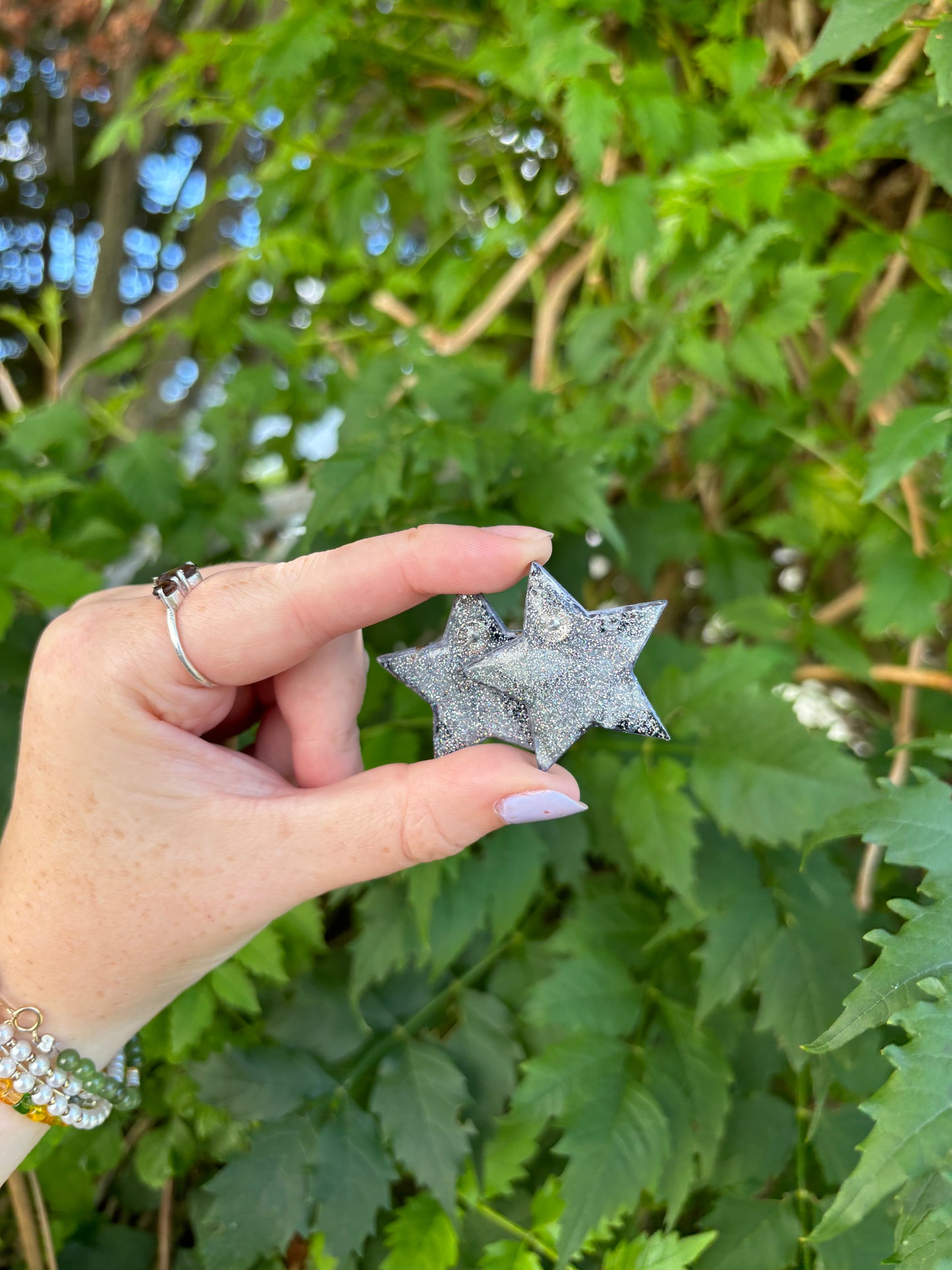 Black & White Marbled Star Polymer Clay XL Stud Earrings Handmade