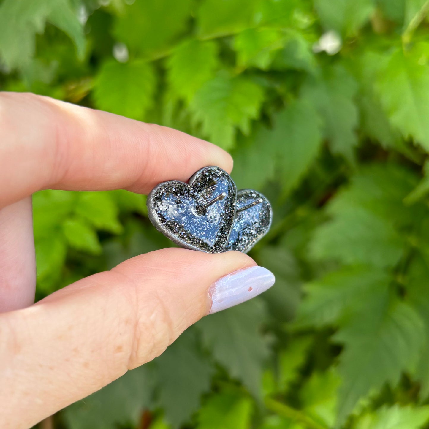 Money Magic Gray Medium Polymer Clay Heart Stud Earrings Handmade