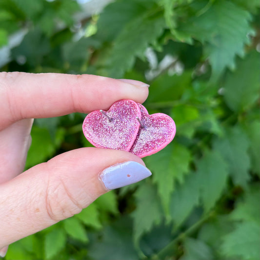 Money Magic Pink Medium Polymer Clay Heart Stud Earrings Handmade