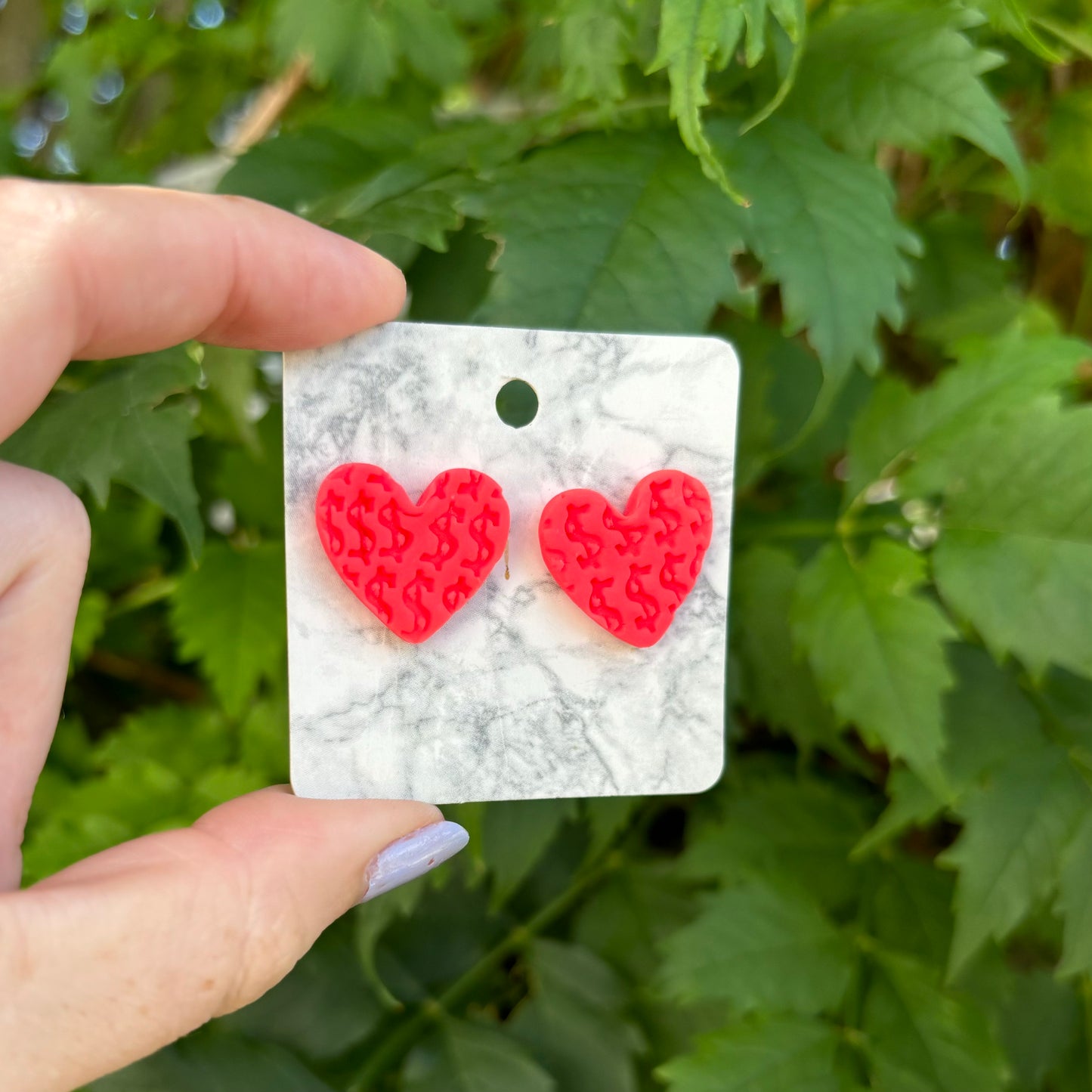 Money Magic Hot Pink Medium Polymer Clay Heart Stud Earrings Handmade