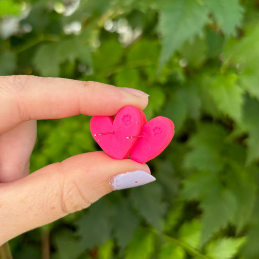 Money Magic Hot Pink Medium Polymer Clay Heart Stud Earrings Handmade