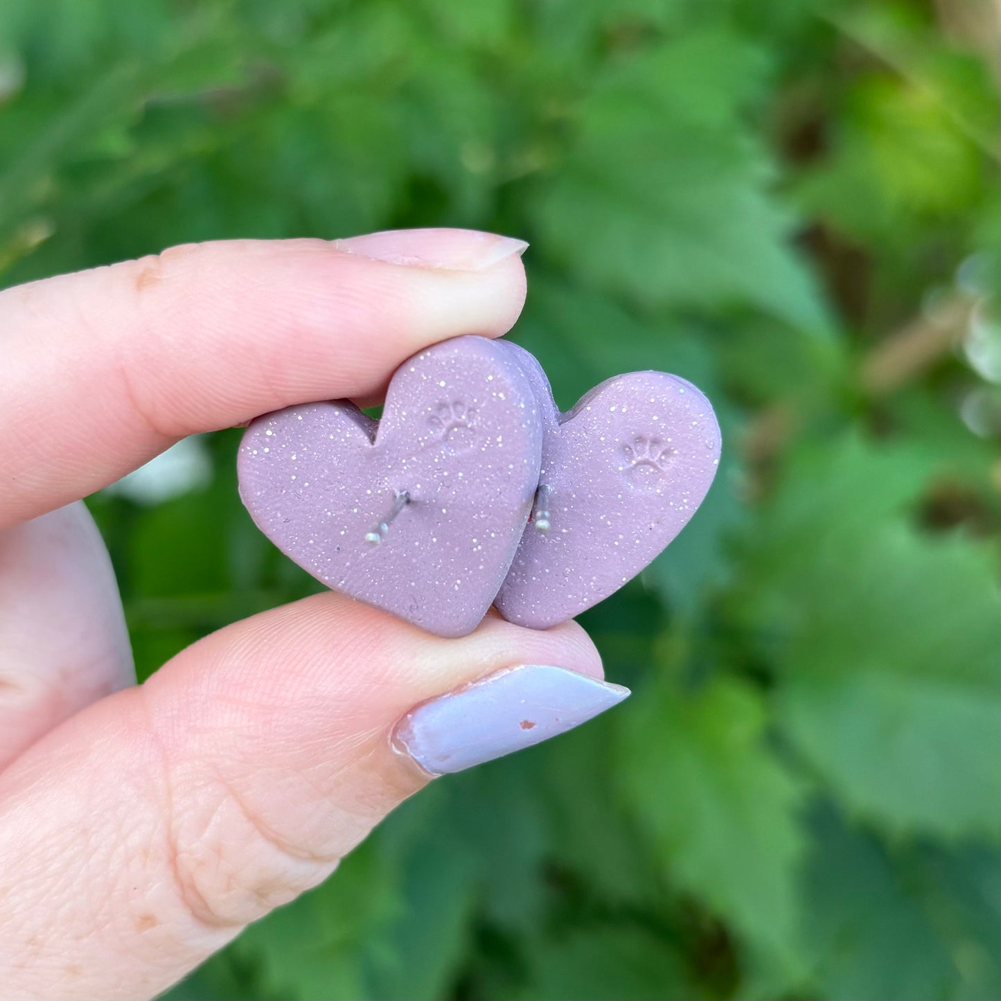 Money Magic Purple Medium Polymer Clay Heart Stud Earrings Handmade