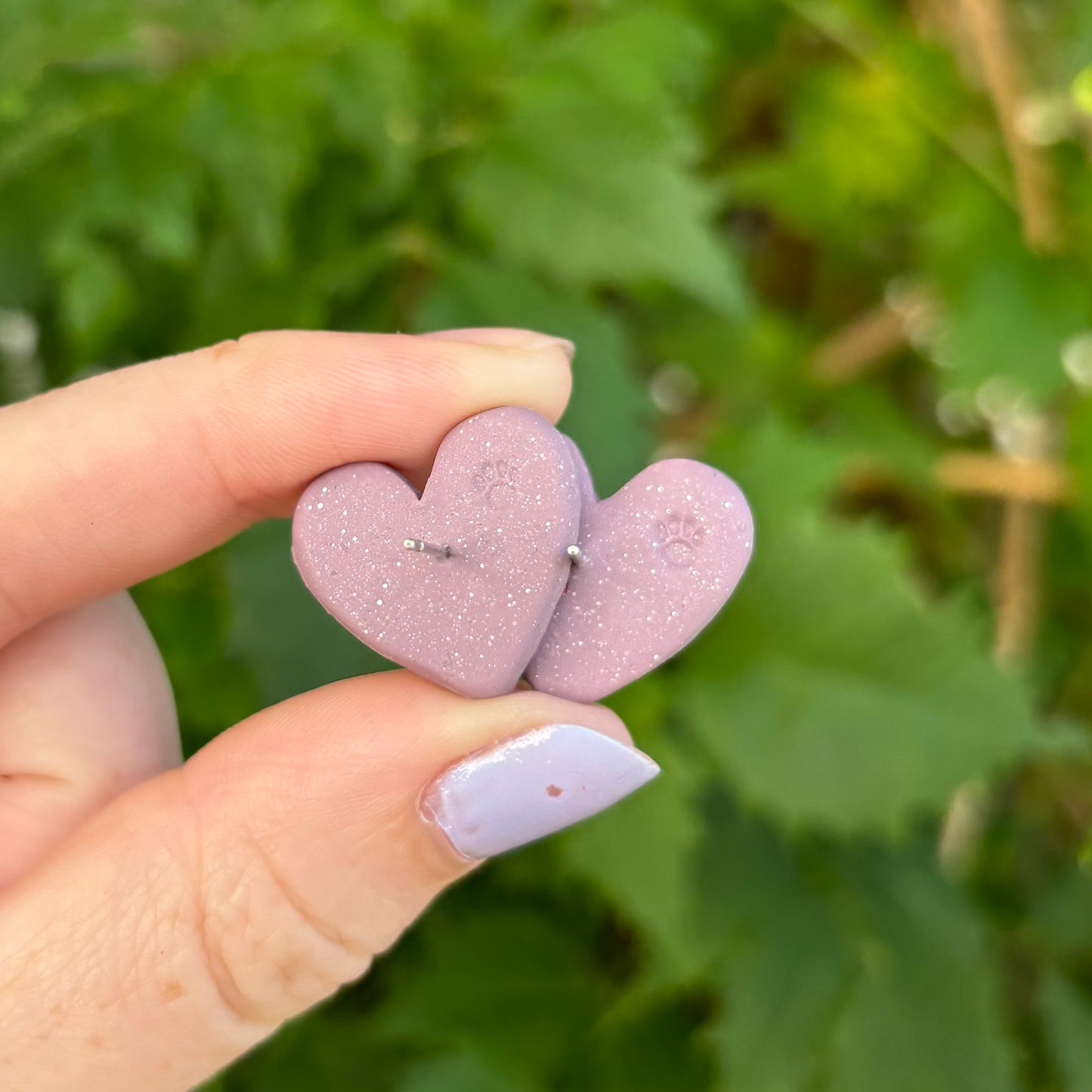 Money Magic Purple Medium Polymer Clay Heart Stud Earrings Handmade