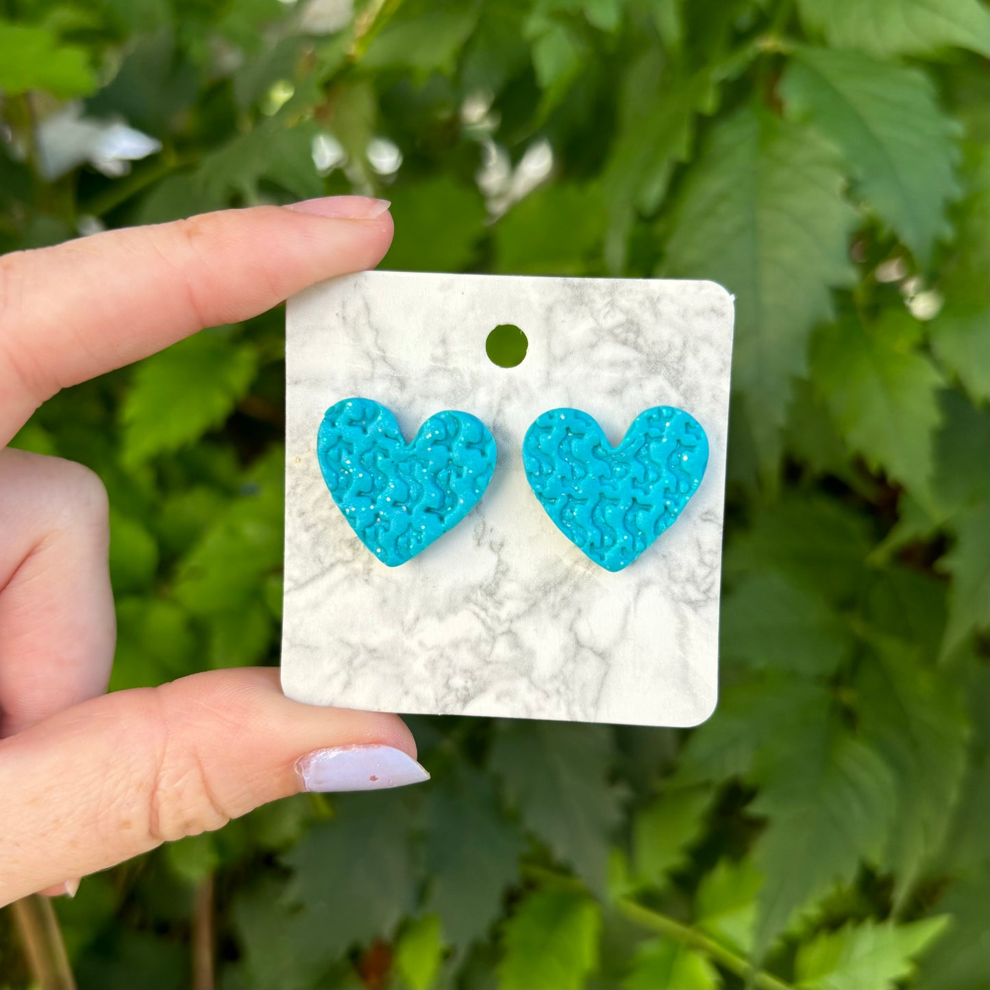 Money Magic Medium Blue Polymer Clay Heart Stud Earrings  Handmade