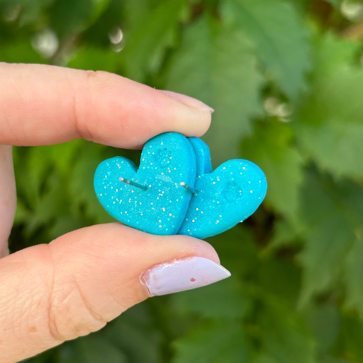 Money Magic Medium Blue Polymer Clay Heart Stud Earrings  Handmade