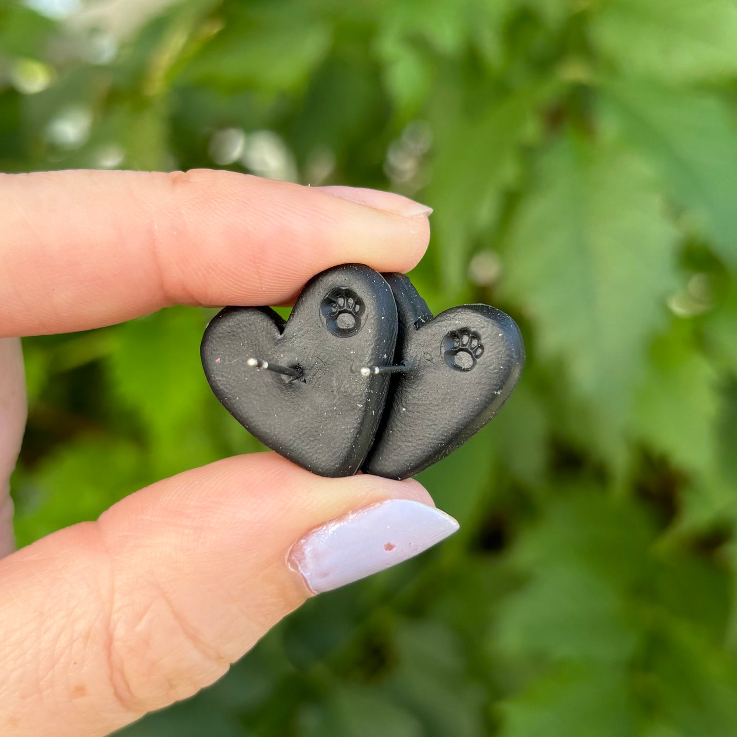 Money Magic Medium Black Polymer Clay Heart Stud Earrings Handmade