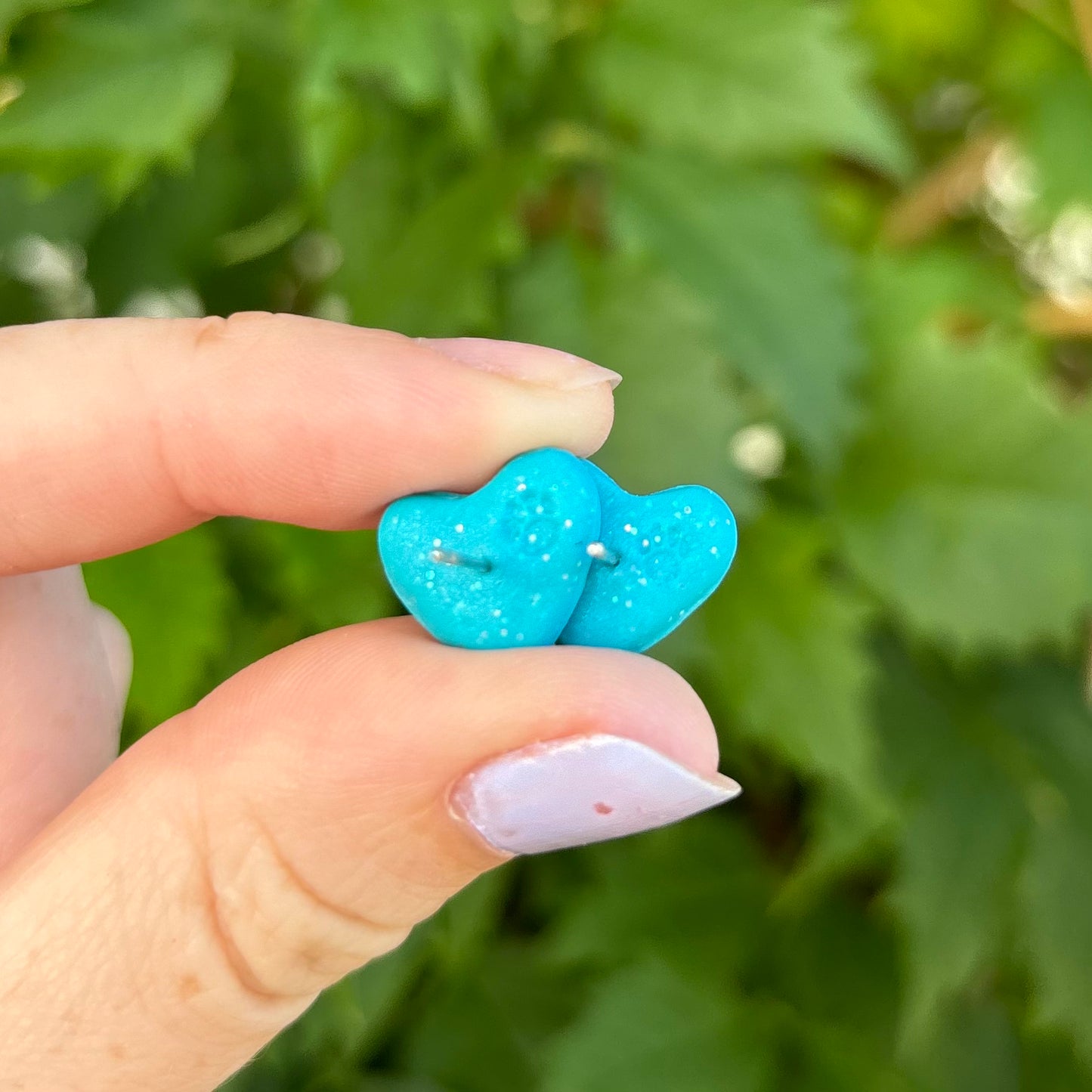 Money Magic Blue Small Polymer Clay Heart Stud Earrings Handmade