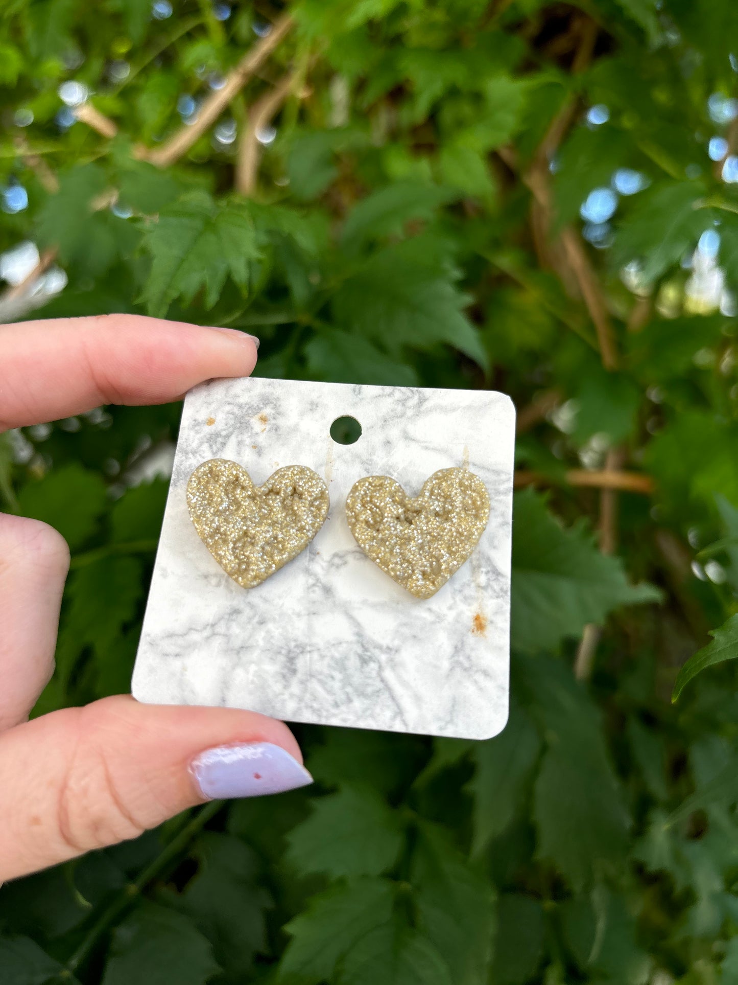 Money Magic Medium Gold Polymer Clay Heart Stud Earrings  Handmade