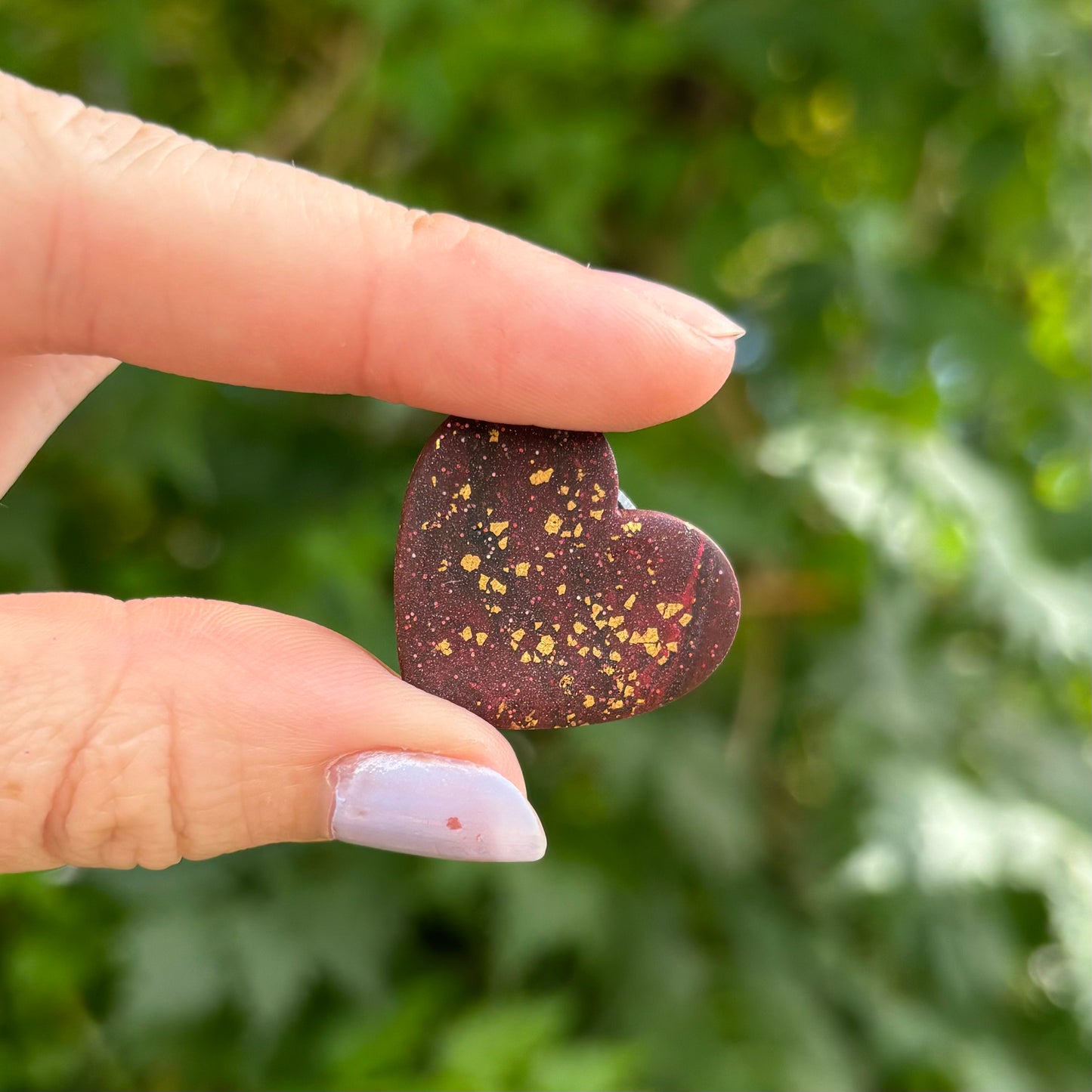 Maroon Black & Gold Polymer Clay Heart Magnet Handmade Decor