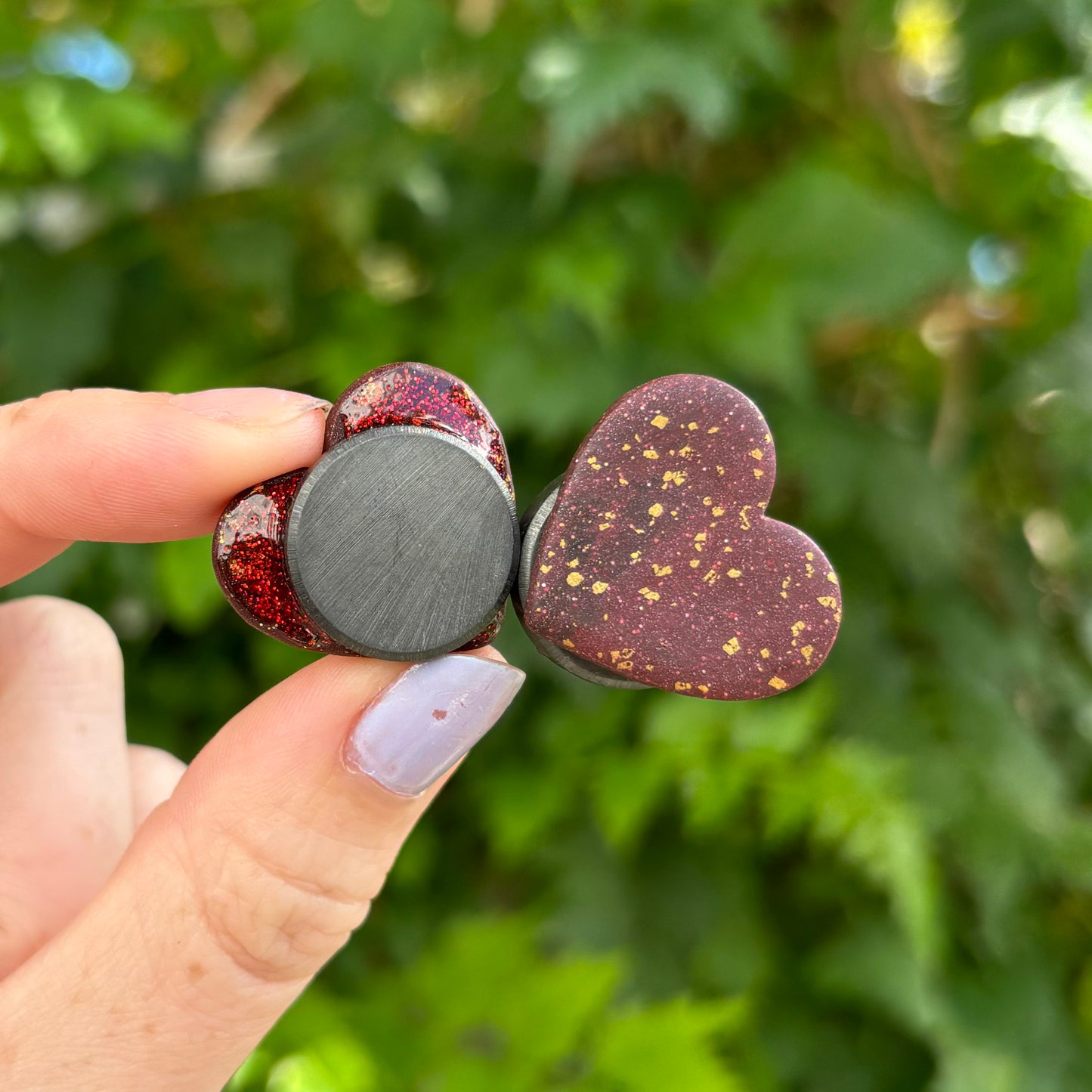 Maroon Black & Gold Polymer Clay Heart Magnet Handmade Decor