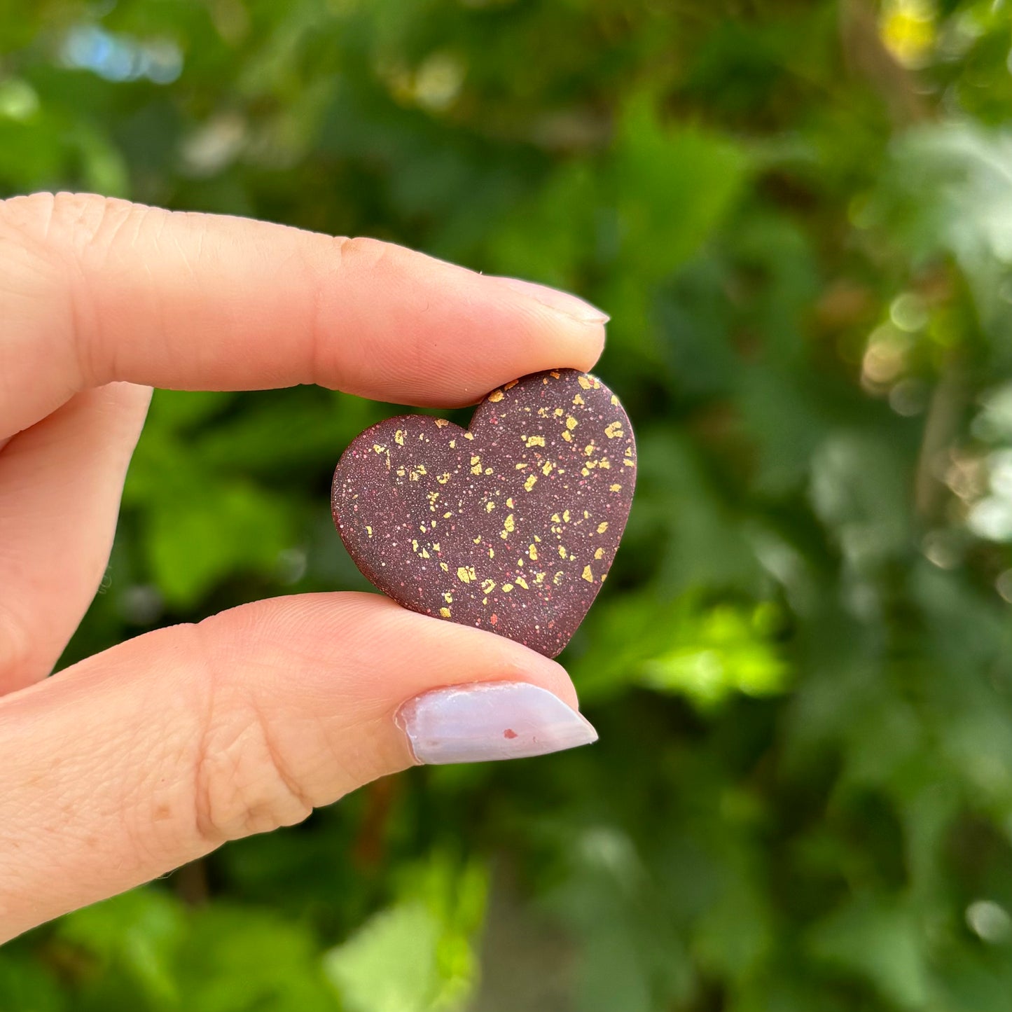 Maroon Black & Gold Polymer Clay Heart Magnet Handmade Decor