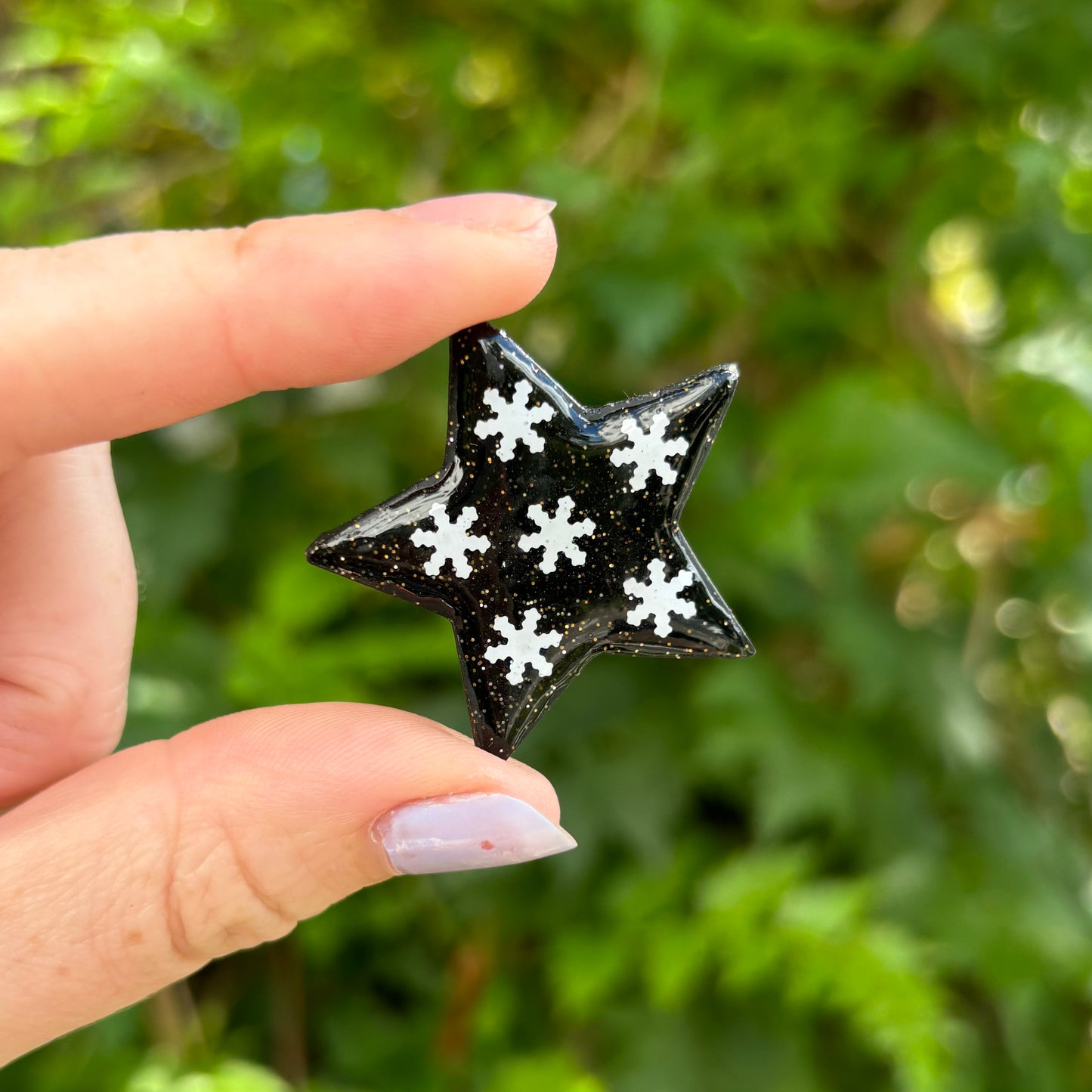 Snowflake Winter Black Polymer Clay Star Magnet Handmade Decor