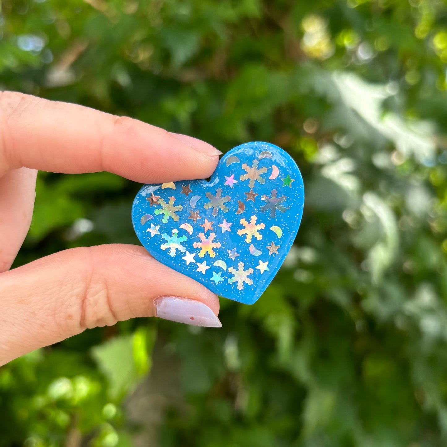 Winter Magic Heart Magnet Blue Polymer Clay Handmade Decor