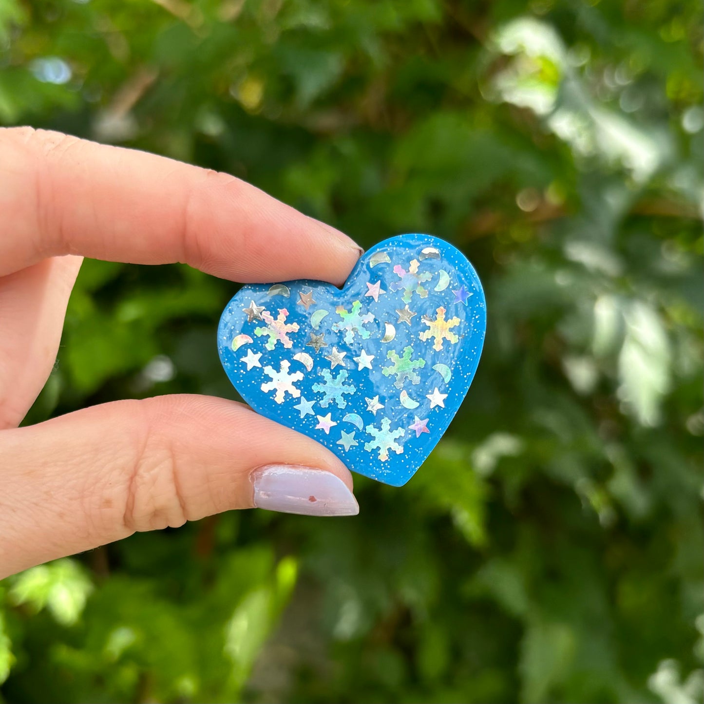 Winter Magic Heart Magnet Blue Polymer Clay Handmade Decor