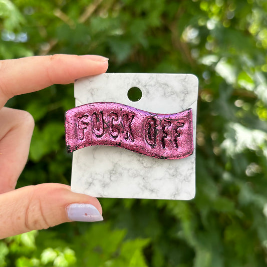 Fuck Off Pink Foil Polymer Clay Curved Hair Clip Handmade Hair Accessory