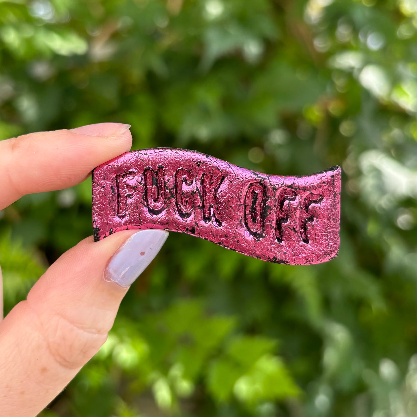 Fuck Off Pink Foil Polymer Clay Curved Hair Clip Handmade Hair Accessory