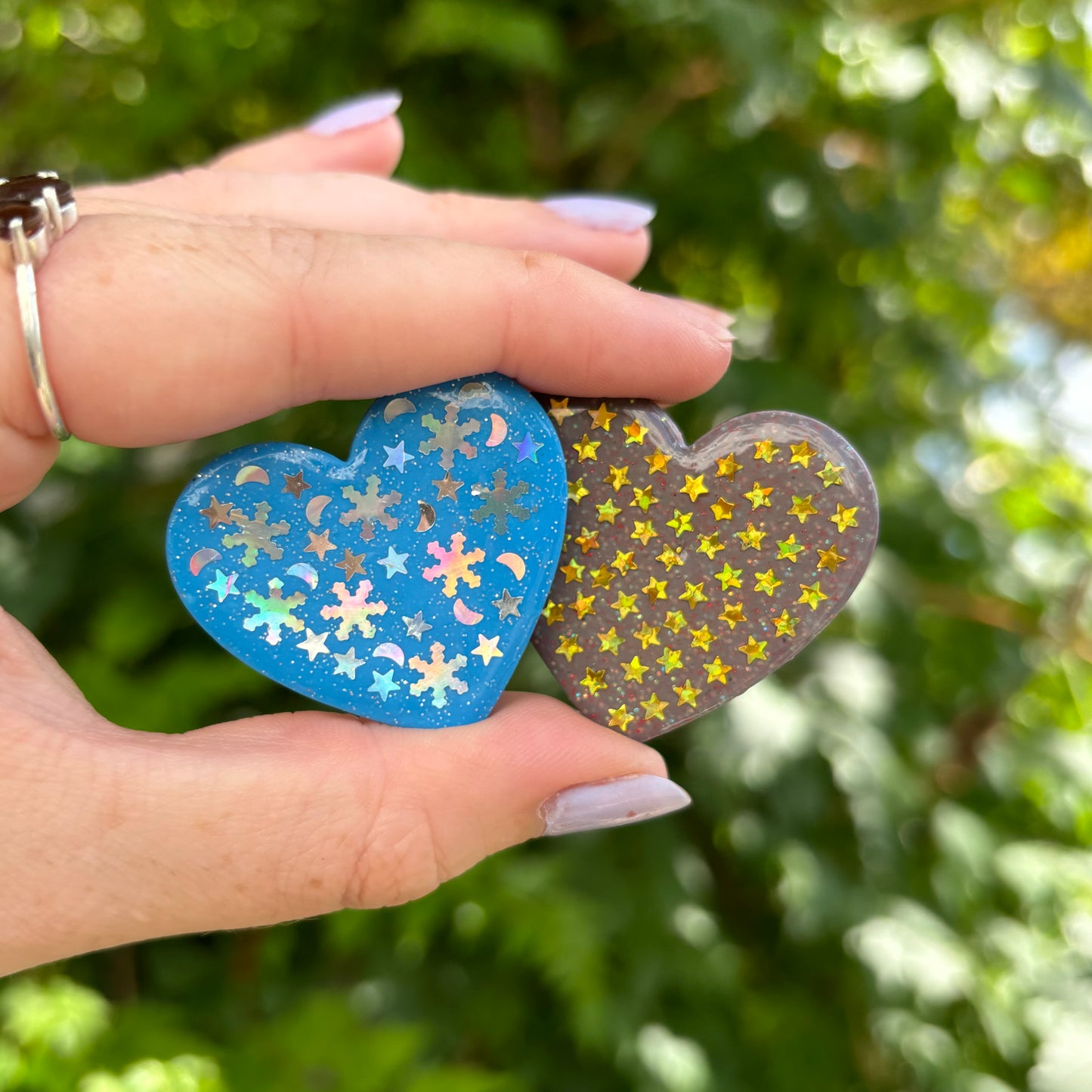 Winter Magic Heart Magnet Blue Polymer Clay Handmade Decor