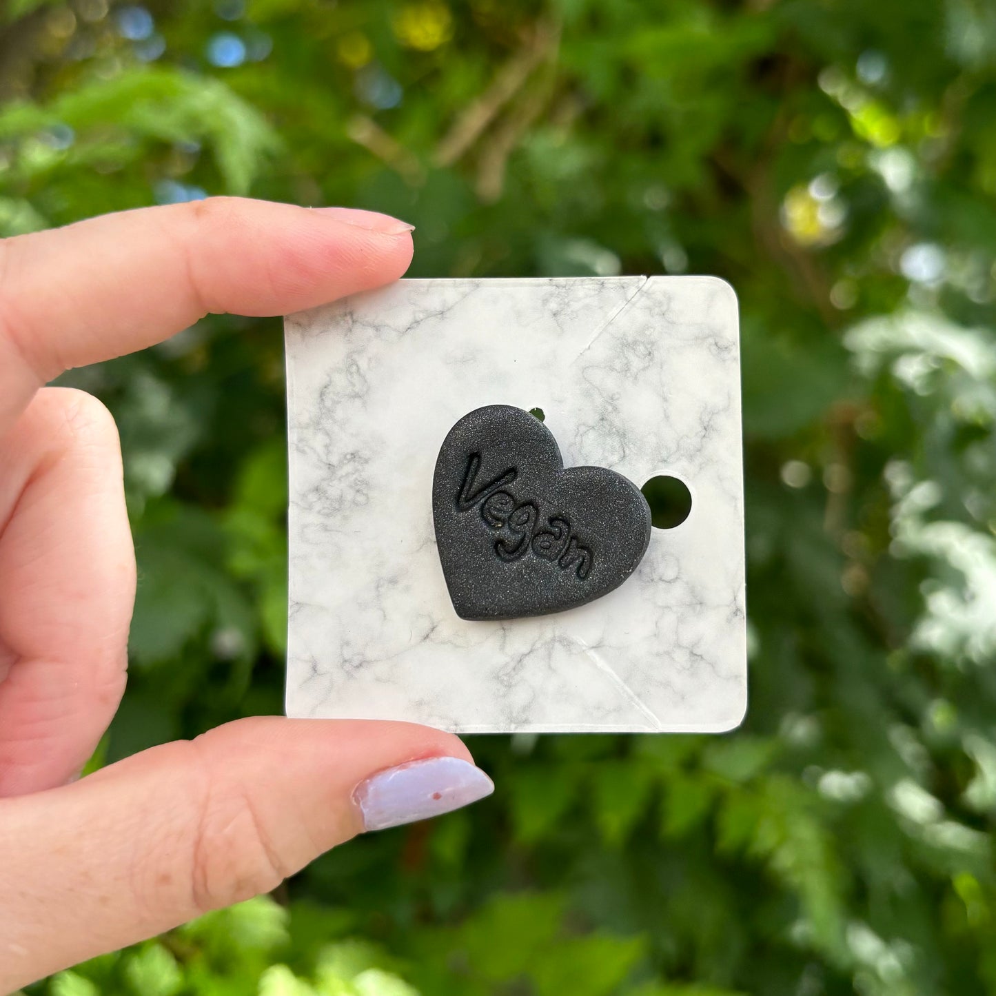 Vegan Black Polymer Clay Pin XL Heart Handmade