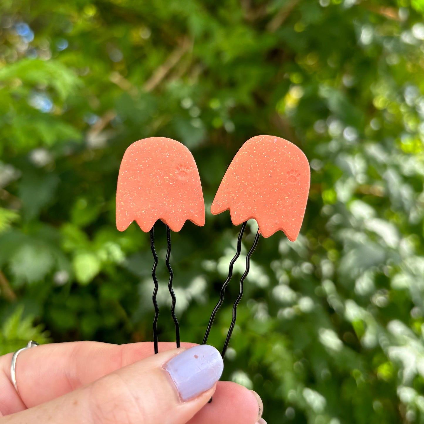 Ghost Orange Polymer Clay Boo Hair Hair Pins Handmade