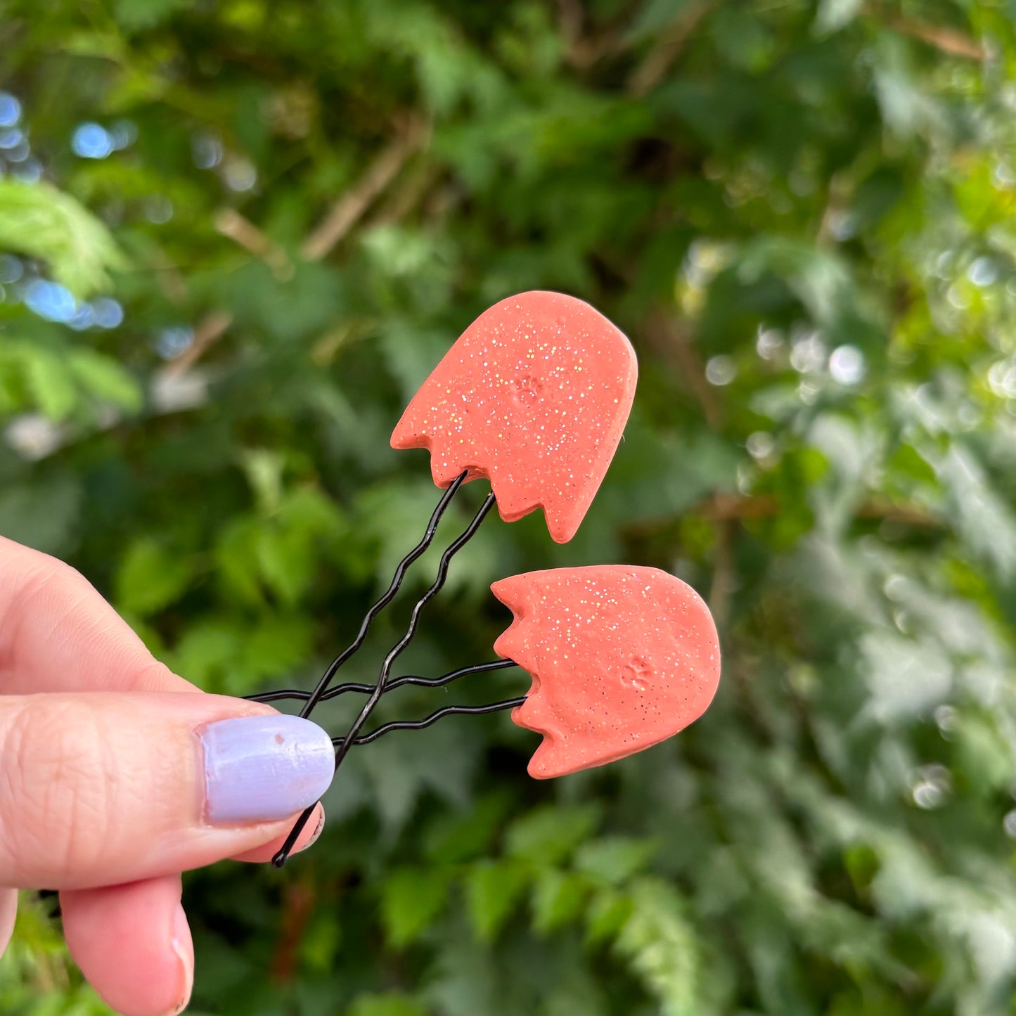 Ghost Orange Polymer Clay Boo Hair Hair Pins Handmade