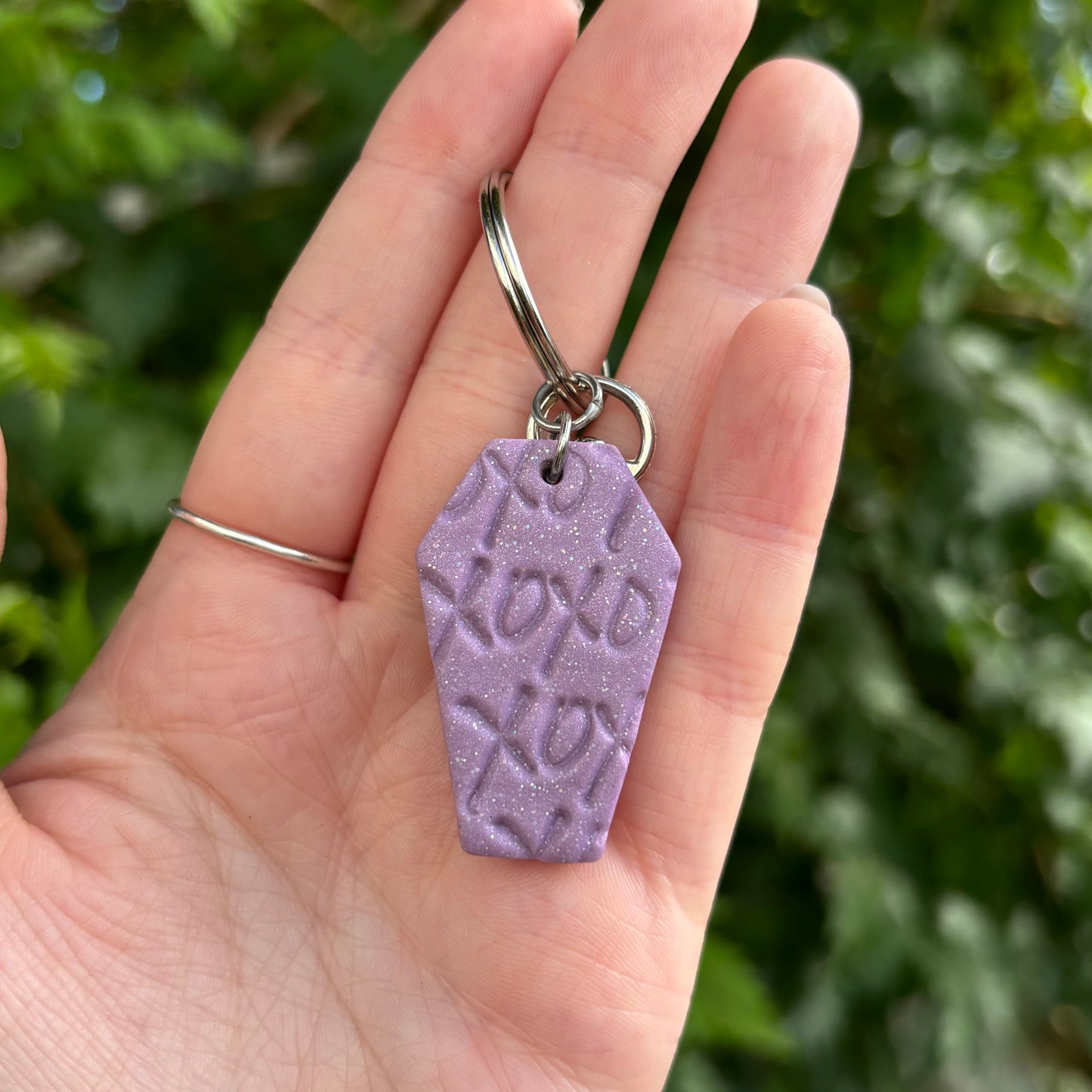 Till Death Do Is Part XOXO Purple Polymer Clay Keychain Handmade