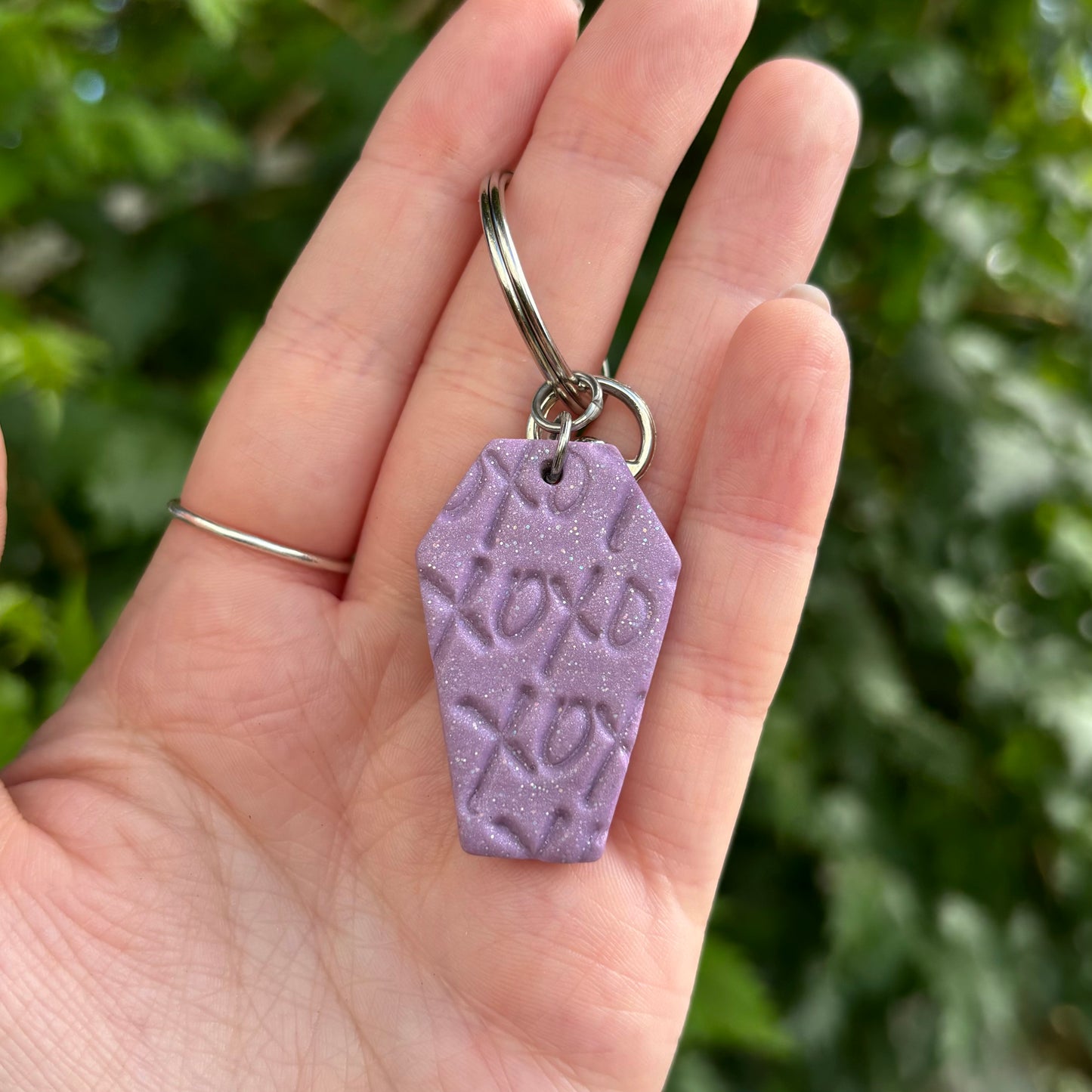 Till Death Do Is Part XOXO Purple Polymer Clay Keychain Handmade