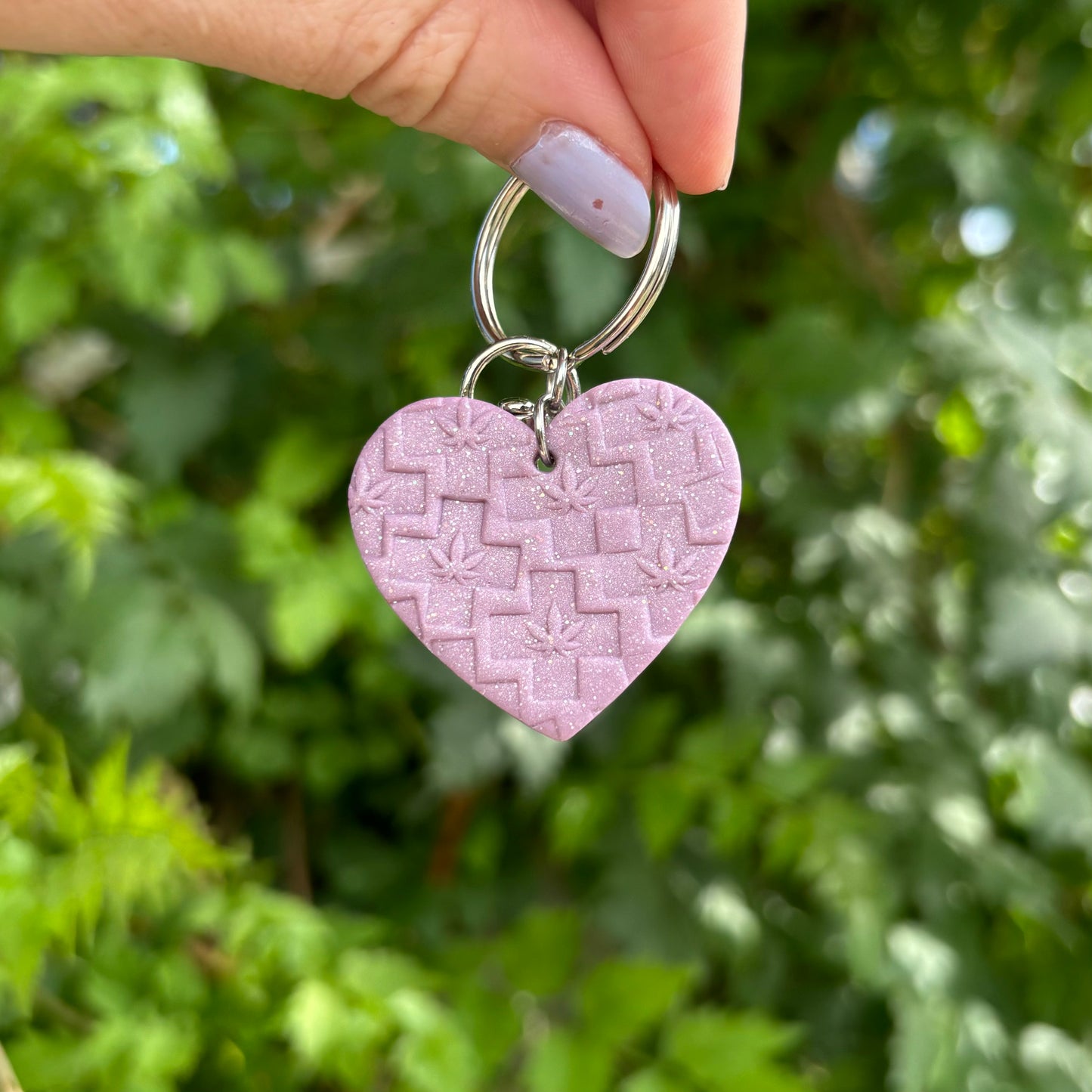 Medicated 420 Purple Heart Polymer Clay Keychain Handmade