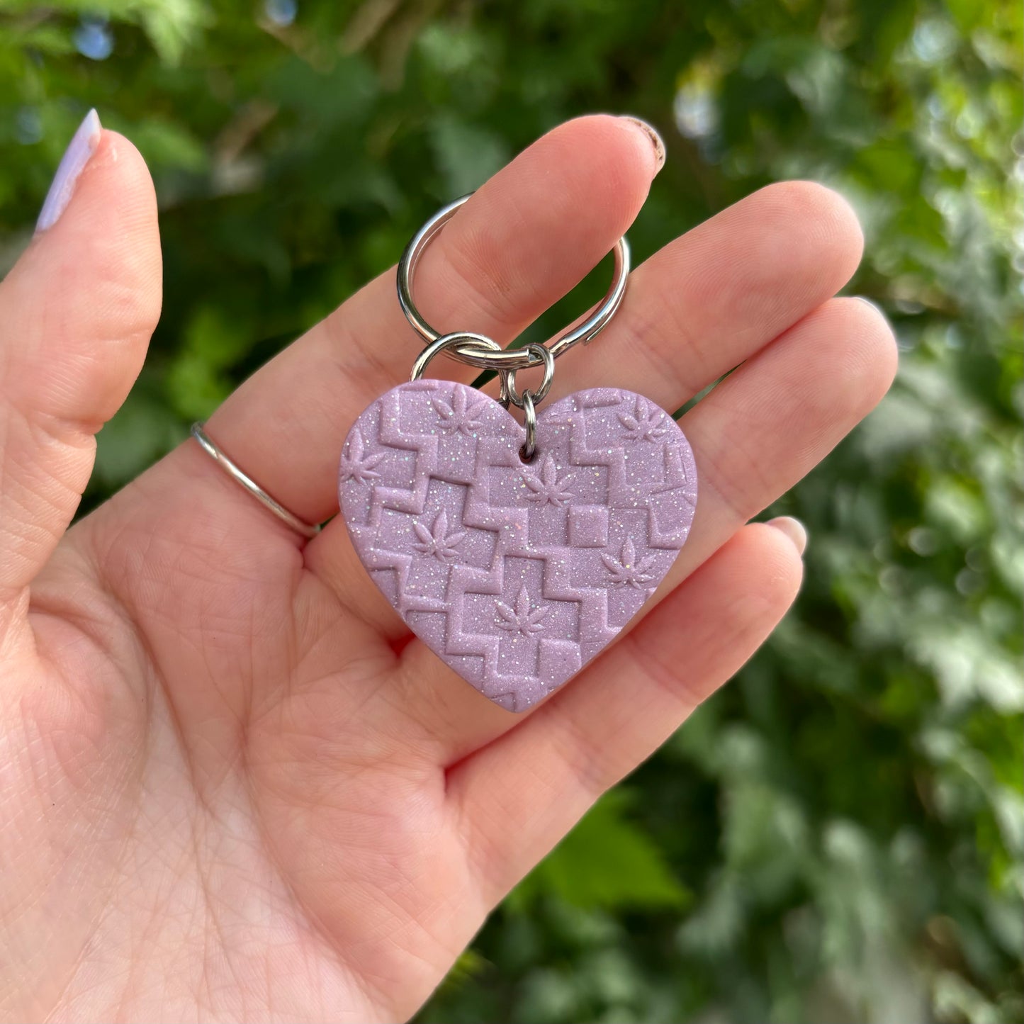 Medicated 420 Purple Heart Polymer Clay Keychain Handmade