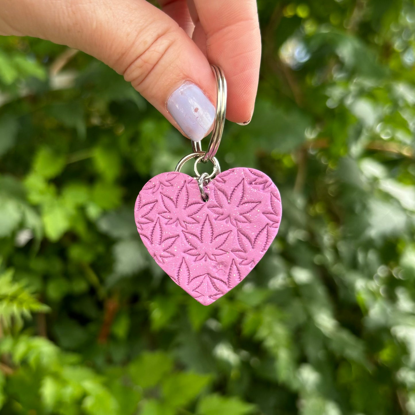 Medicated 420 Pink Polymer Clay Heart Keychain Handmade