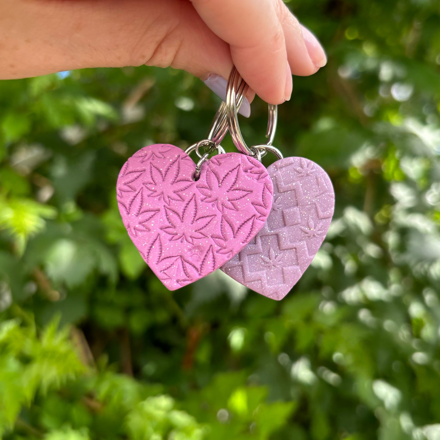 Medicated 420 Purple Heart Polymer Clay Keychain Handmade