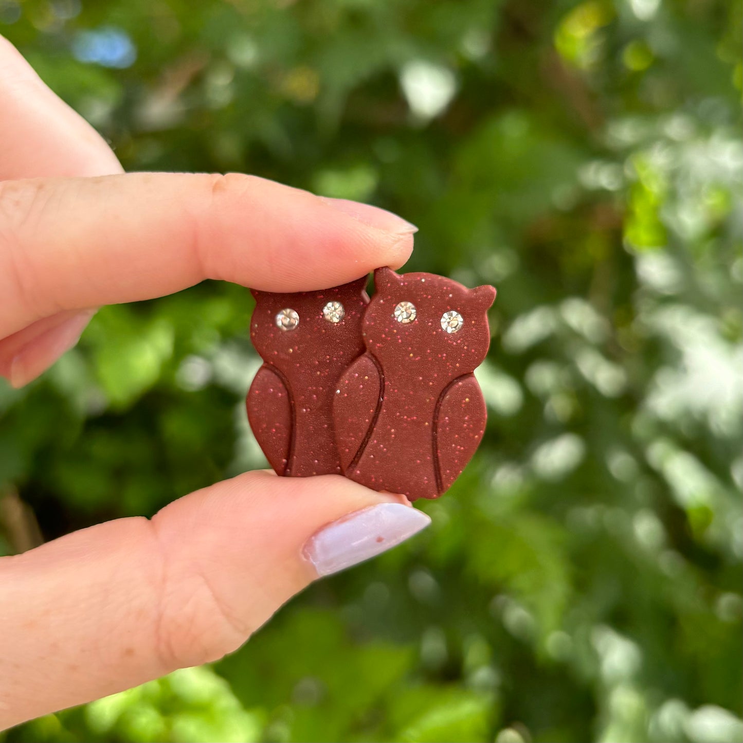 Maroon Owl Medium Polymer Clay Stud Earrings Handmade