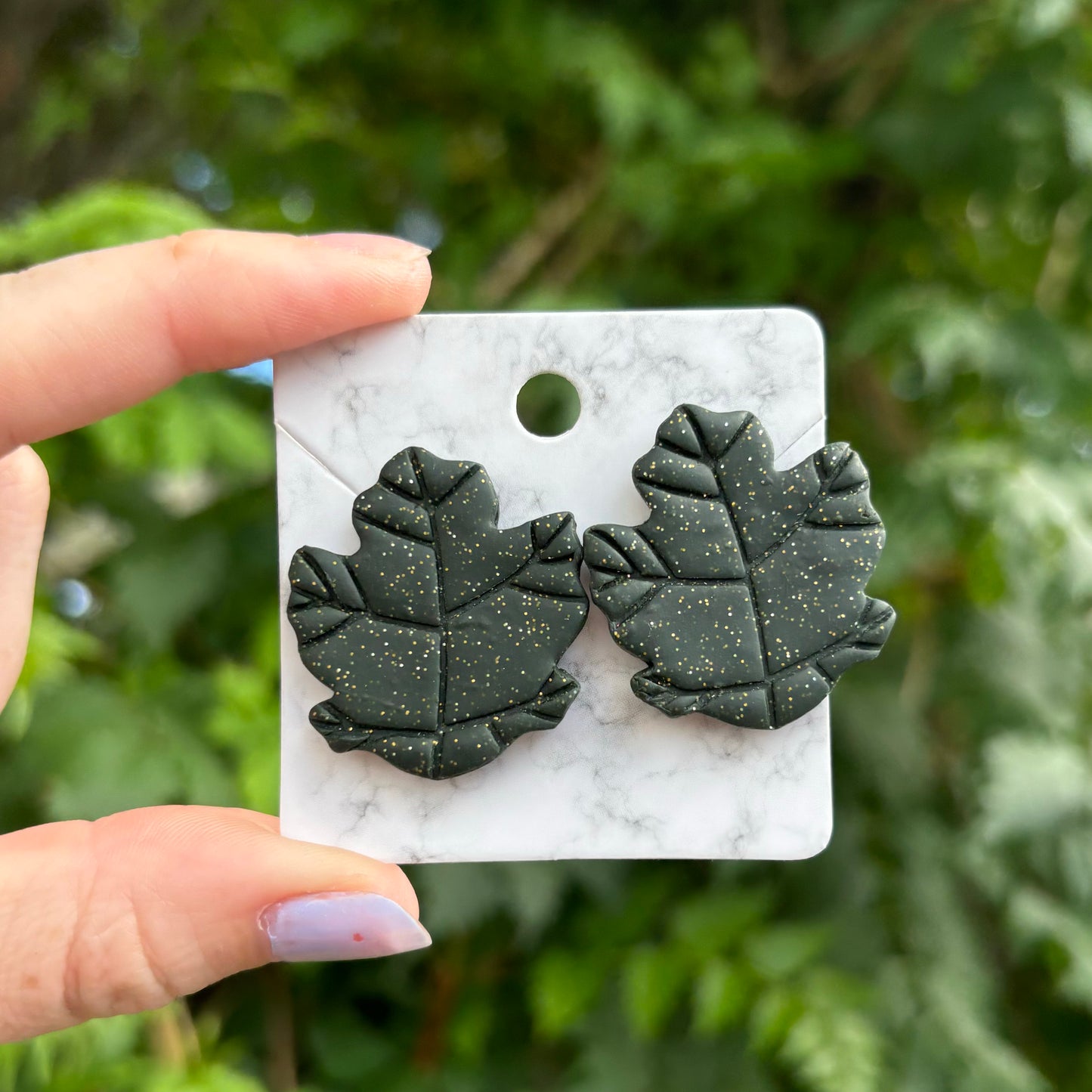 Green Polymer Clay Leaf Stud Earrings – XL Handmade