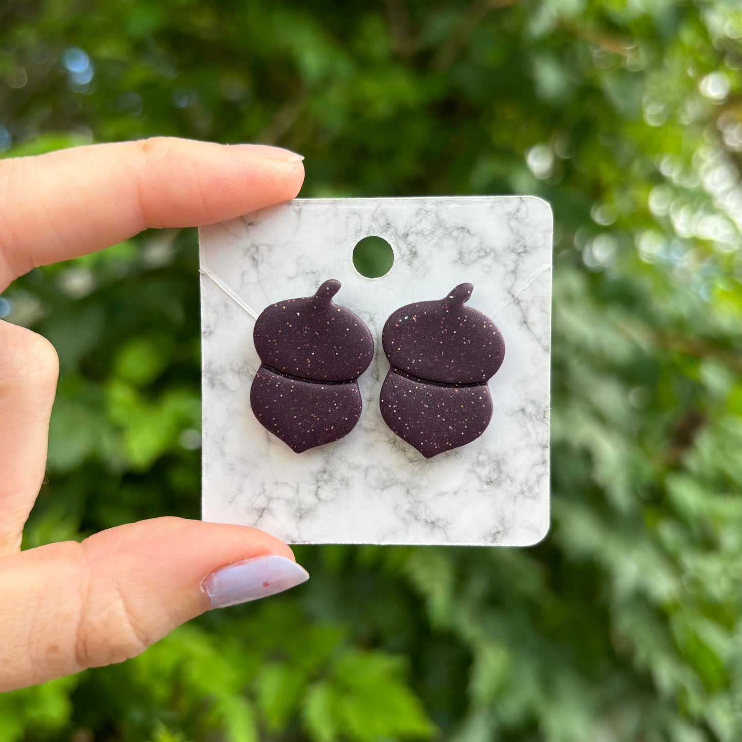 Acorn Purple Polymer Clay Stud Earrings Medium Handmade