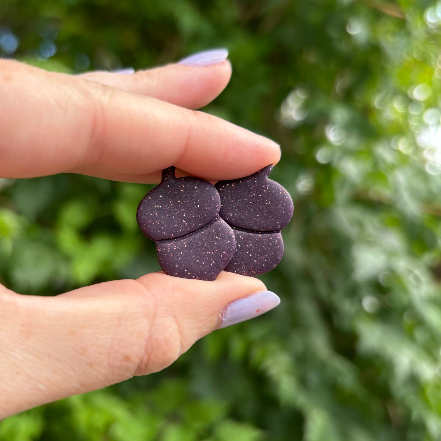 Acorn Purple Polymer Clay Stud Earrings Medium Handmade