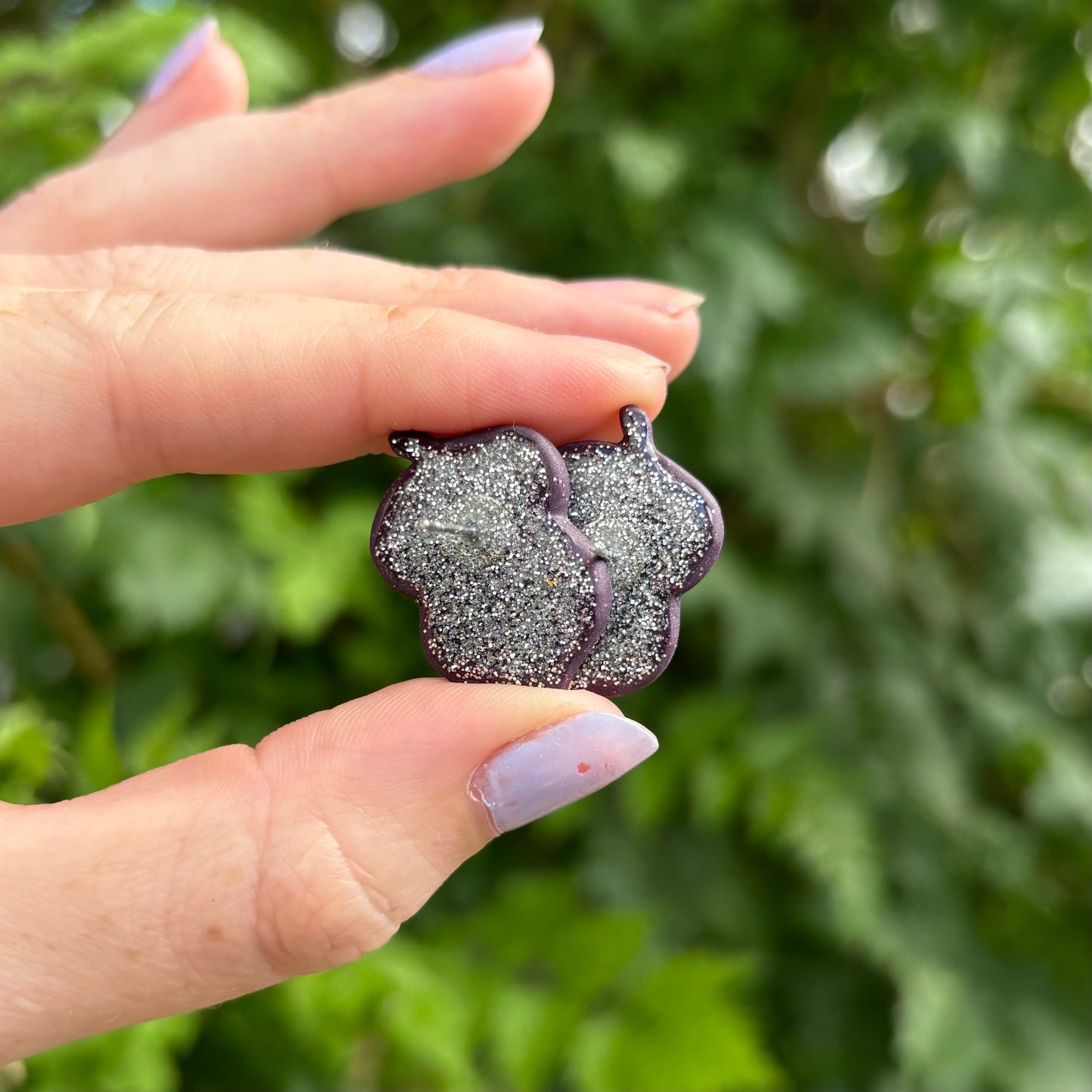 Acorn Purple Polymer Clay Stud Earrings Medium Handmade