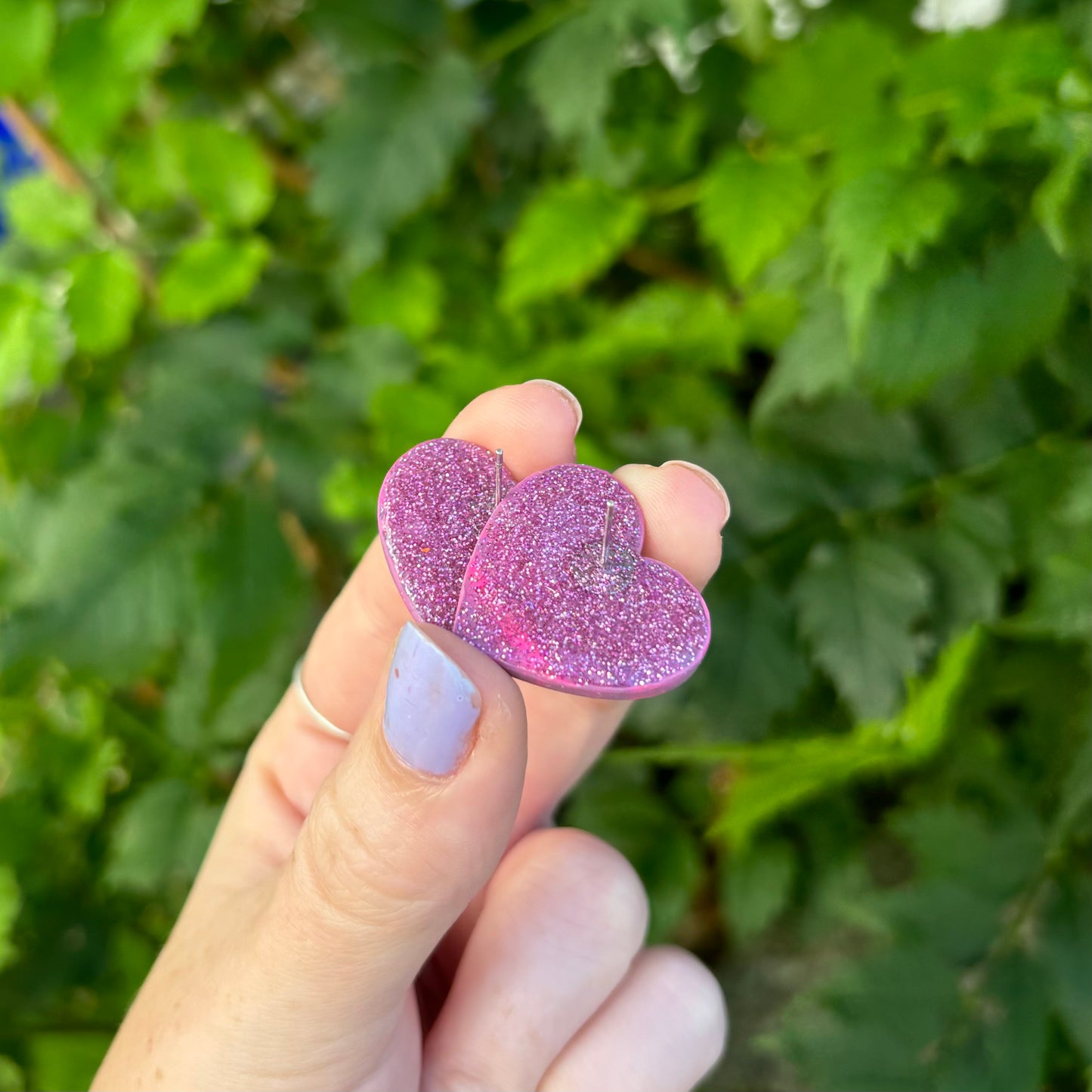 Pink & Purple Polymer Clay Heart Stud Earrings XL Handmade