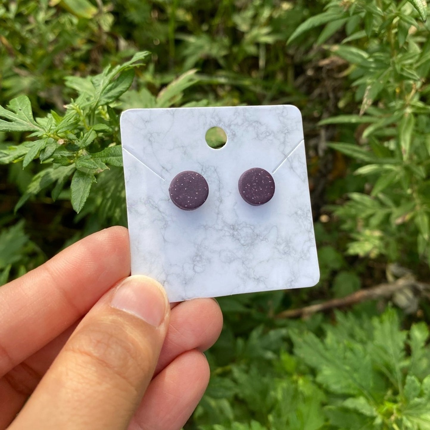 Purple Mini Round Polymer Clay Stud Earrings Handmade