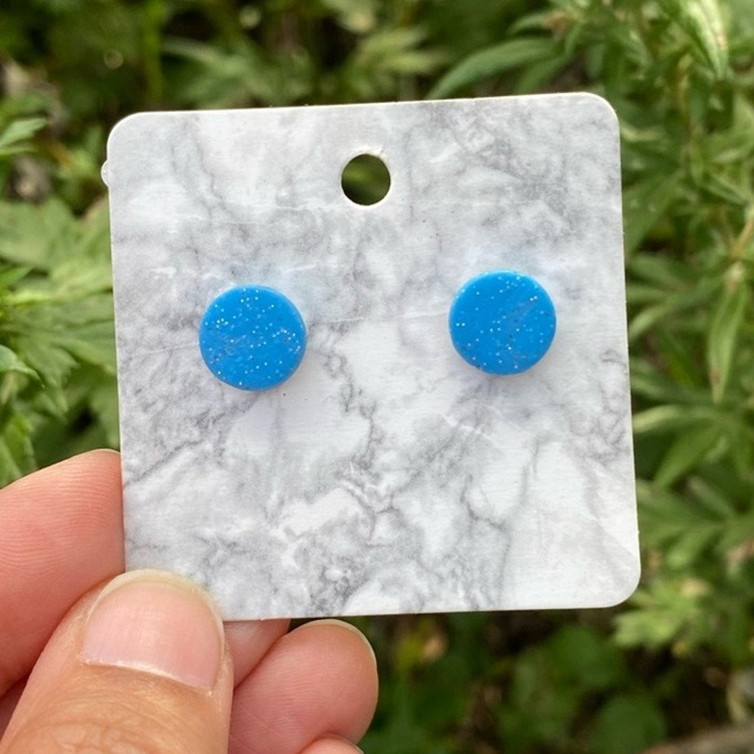 Blue Mini Round Polymer Clay Stud Earrings Handmade