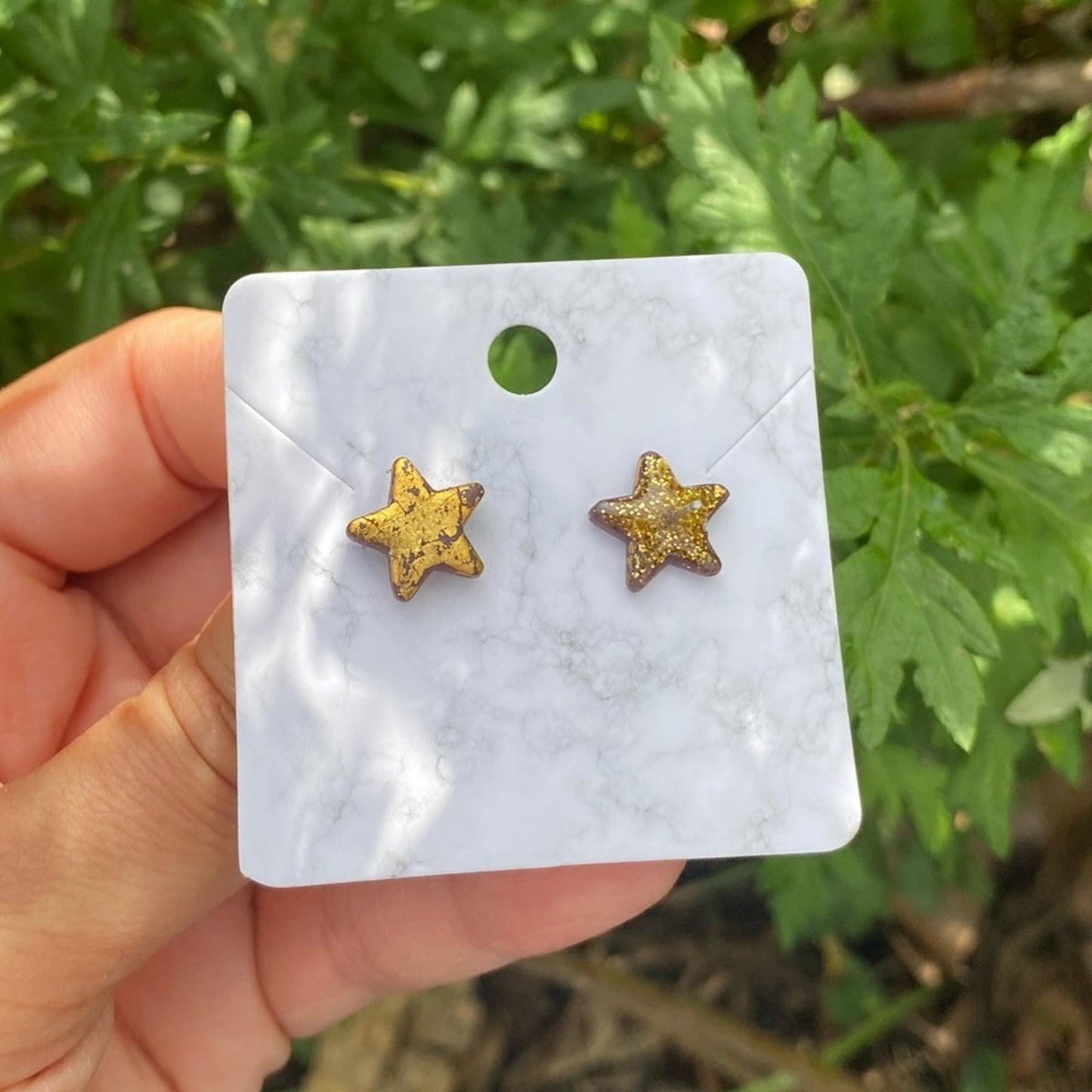 Gold Leaf Mini Star Polymer Clay Stud Earrings Handmade