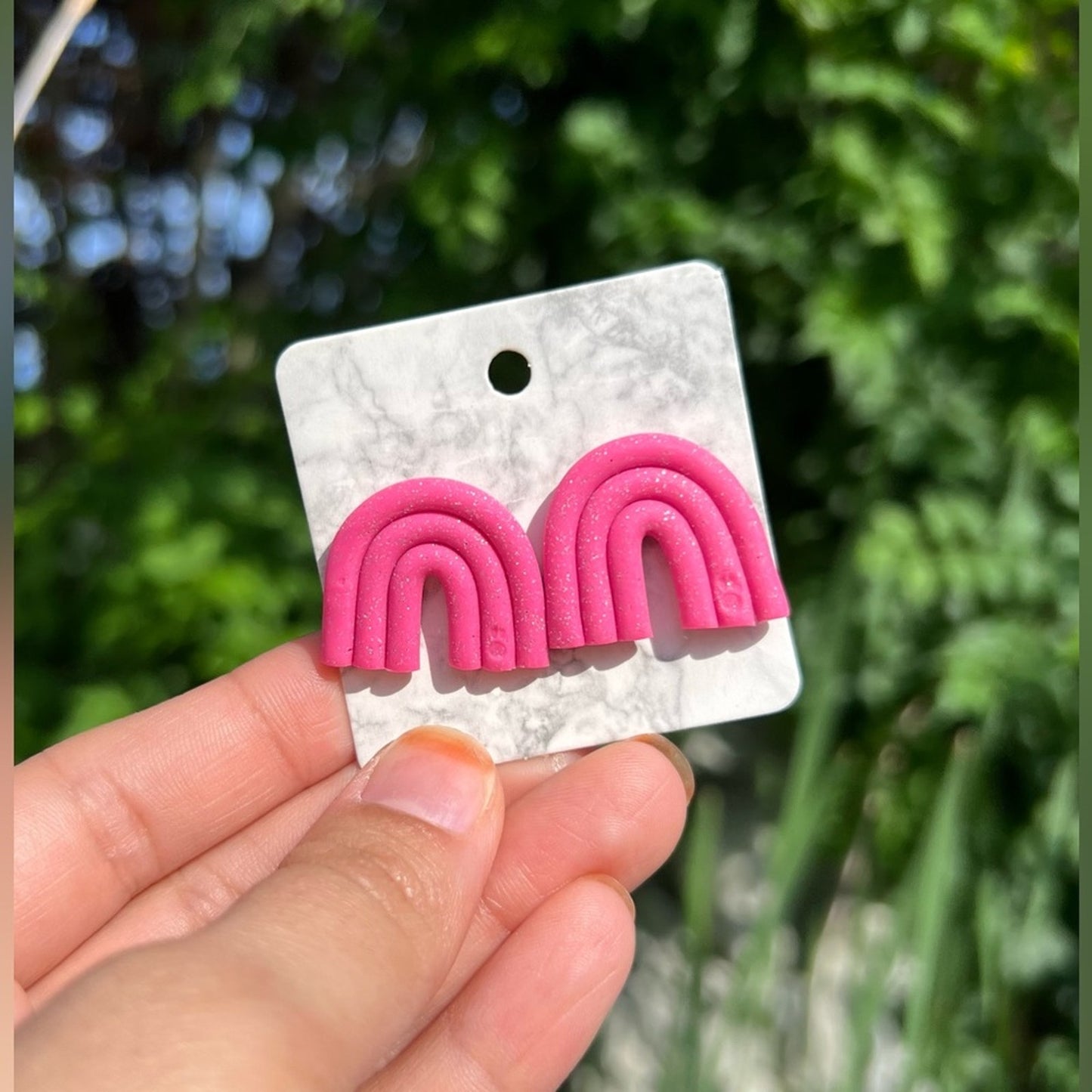 Pink Rainbow Handmade Polymer Clay Stud Earrings