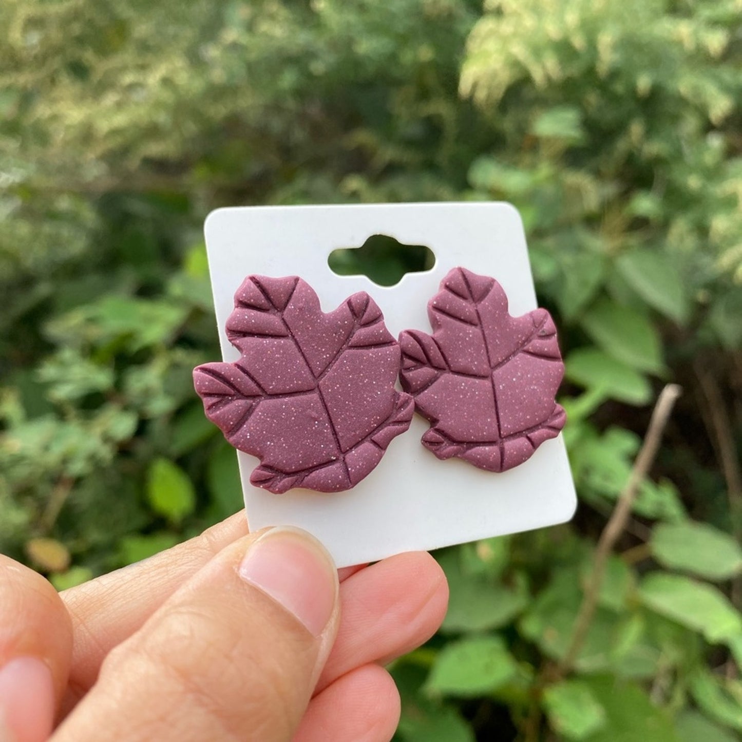 Maroon Polymer Clay Leaf Stud Earrings – XL Handmade