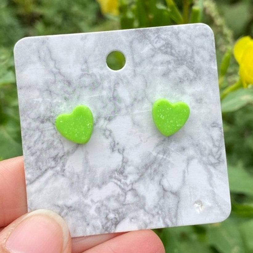 Lime Green Mini Heart Polymer Clay Stud Earrings Handmade