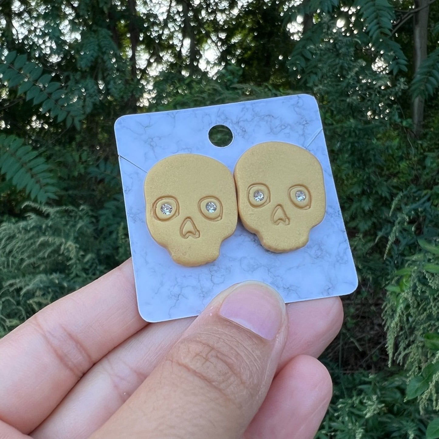 Diamond Eye Skull Gold XL Polymer Clay Stud Earrings Handmade