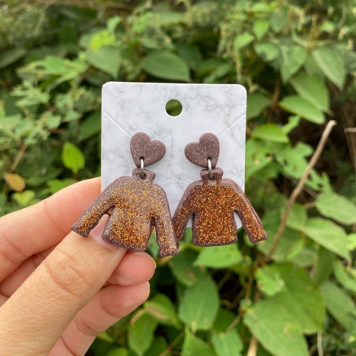 Sweater Weather Brown & Copper Dangle Polymer Clay Earrings Handmade