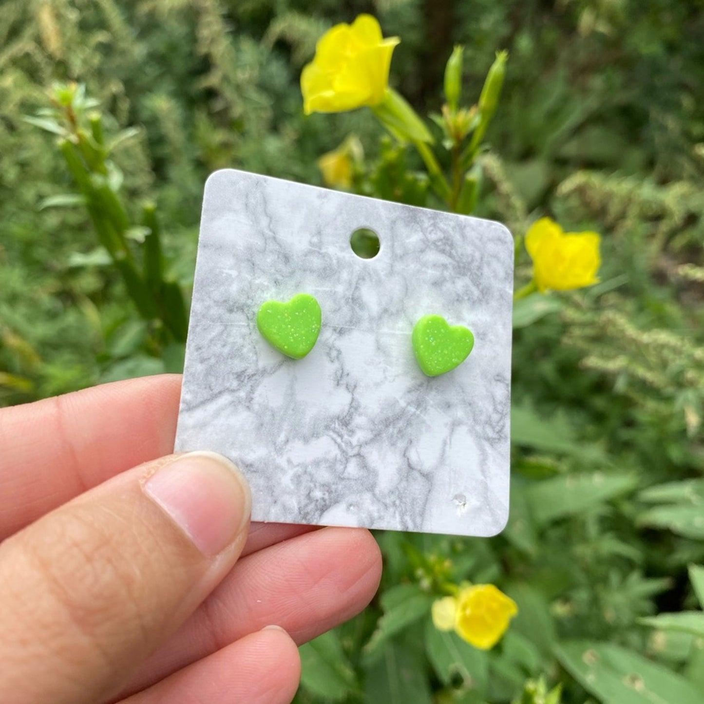 Lime Green Mini Heart Polymer Clay Stud Earrings Handmade