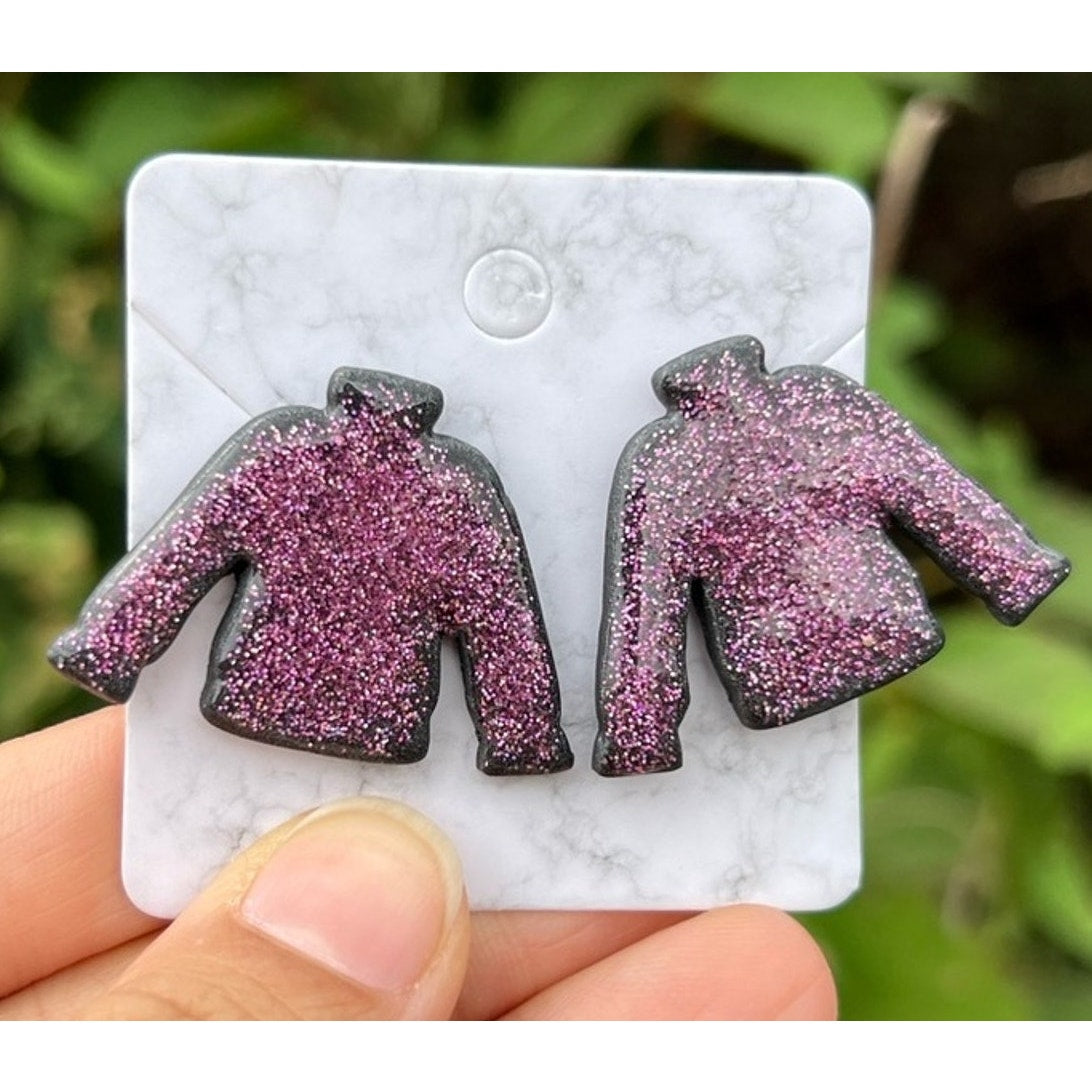 Sweater Weather Pink Glitter Polymer Clay Stud Earrings Handmade