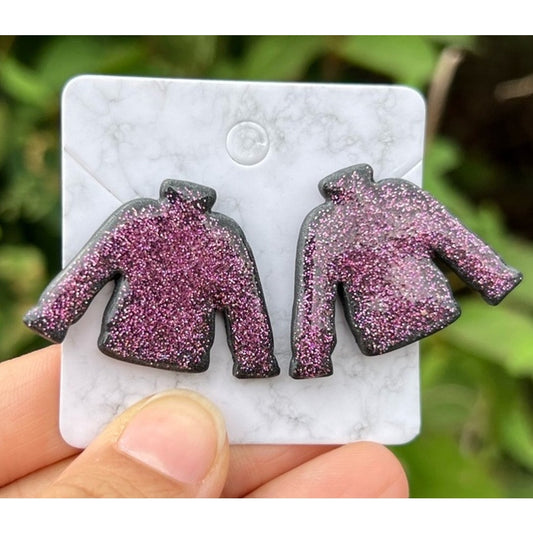 Sweater Weather Pink Glitter Polymer Clay Stud Earrings Handmade