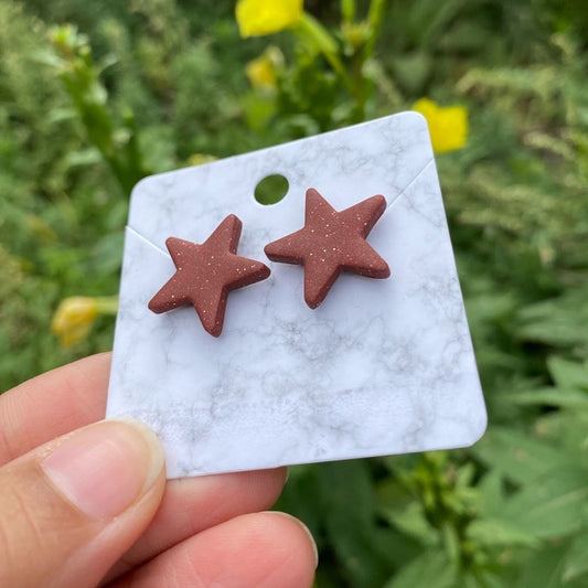 Maroon Small Star Polymer Clay Handmade Stud Earrings