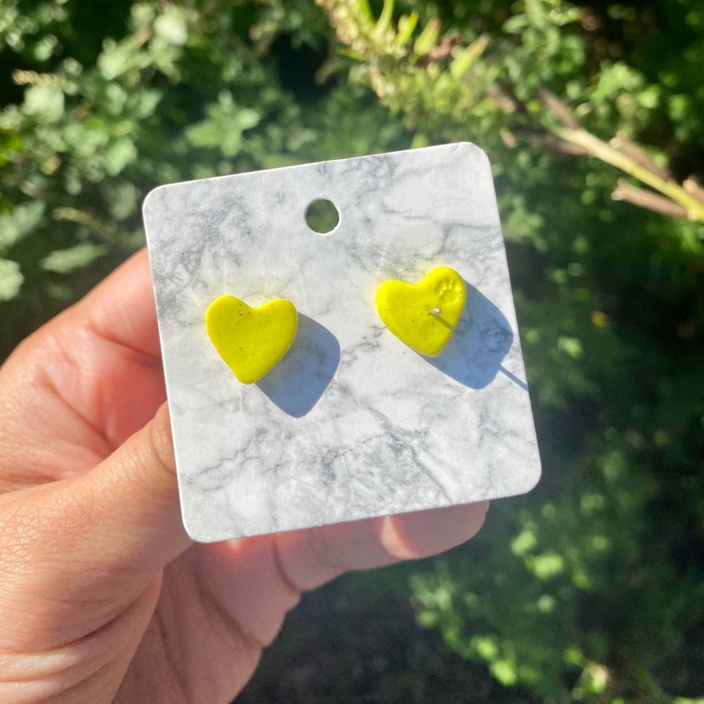 Yellow Small Polymer Clay Heart Stud Earrings Handmade