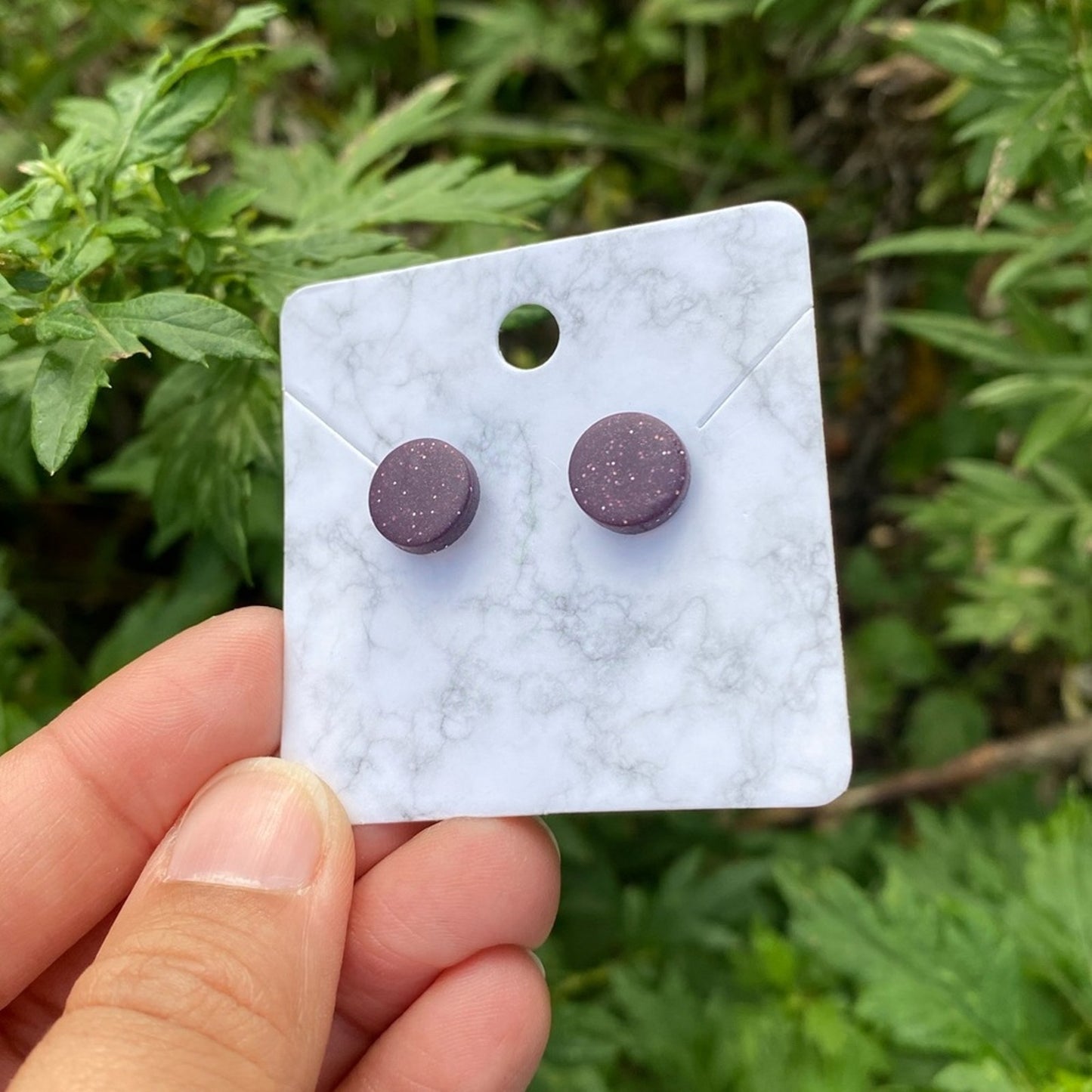 Purple Mini Round Polymer Clay Stud Earrings Handmade